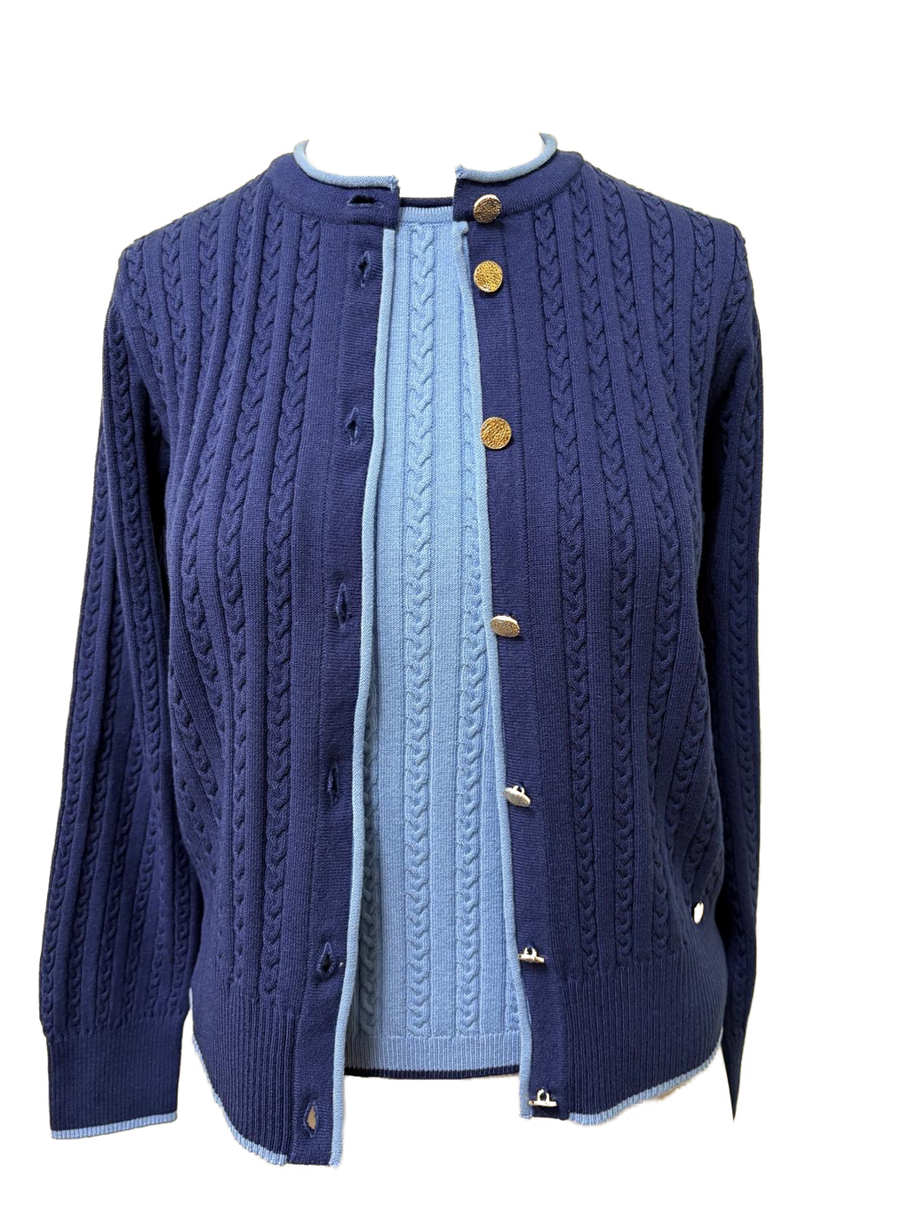 Kristin Cable-Knit Cardigan, Navy / Sky Blue
