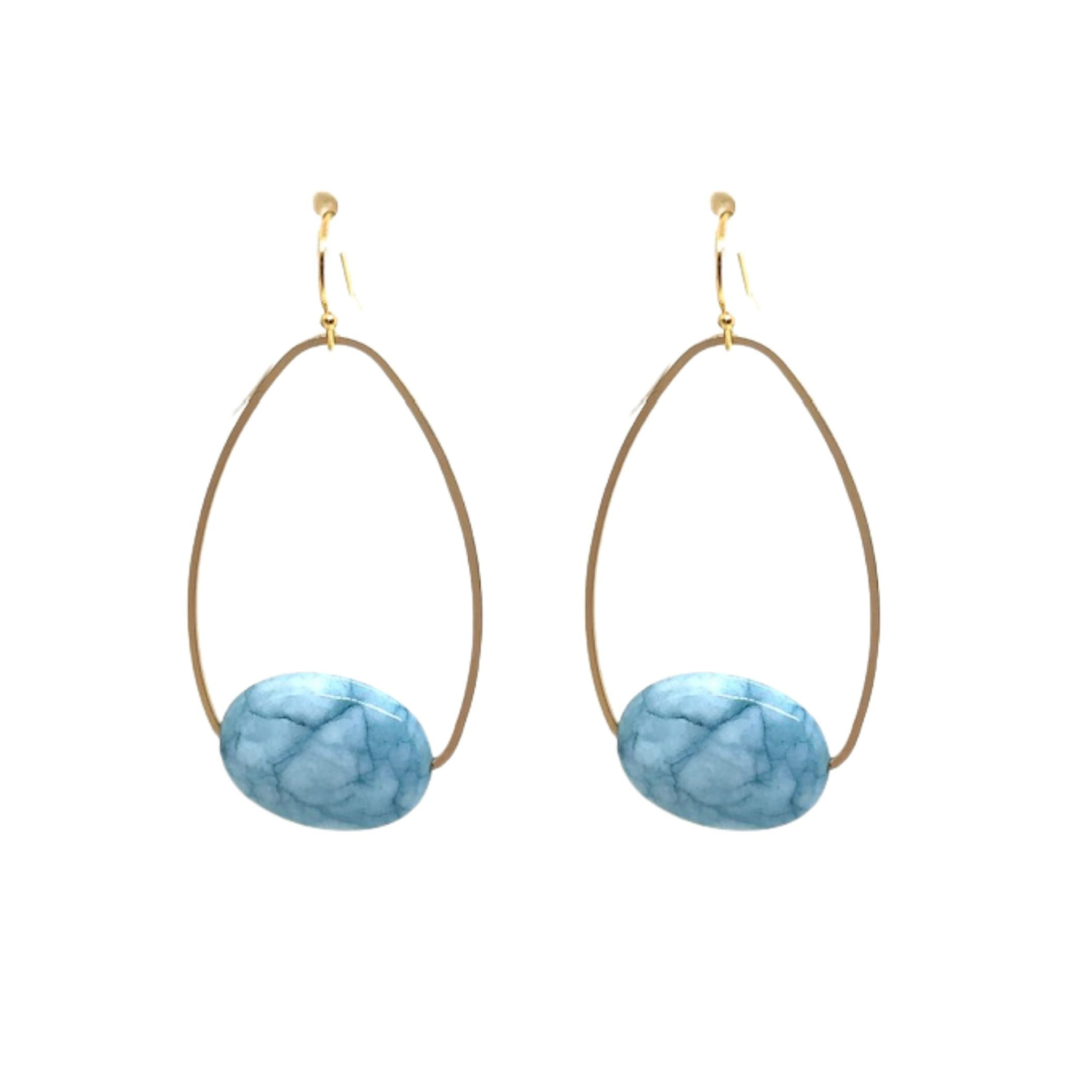 Blue Larimar Inset Matte Gold Oval Earrings