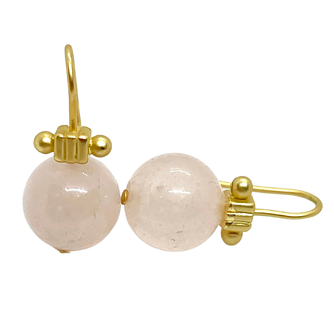 Matte Gold Rose Quartz Bead Column Top Earring
