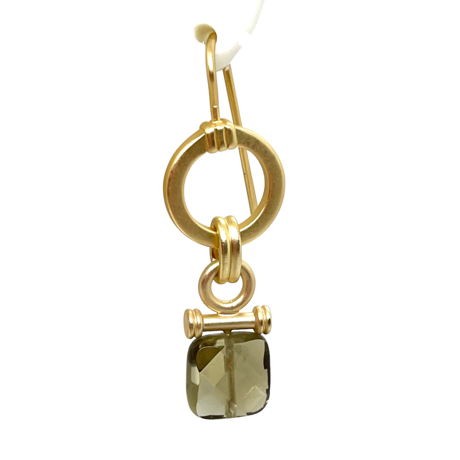 Circle Hoop Smoke Topaz Bar Matte Gold Earrings