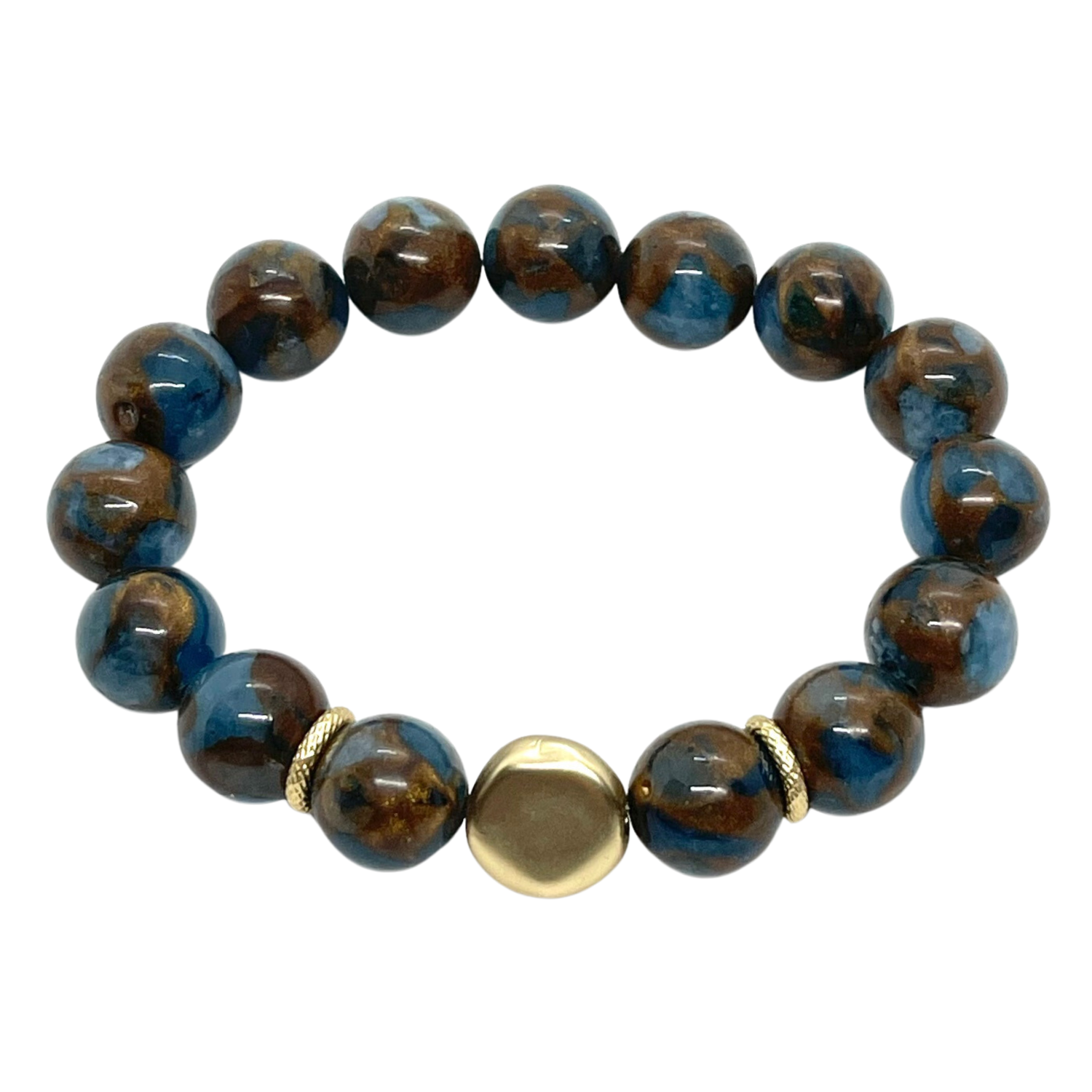 Teal Quartz Stretch Bracelet With Matte Gold Nugget