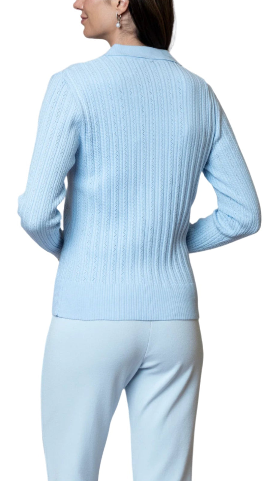 Macy Lace-Cable-Knit Cardigan, Baby Blue