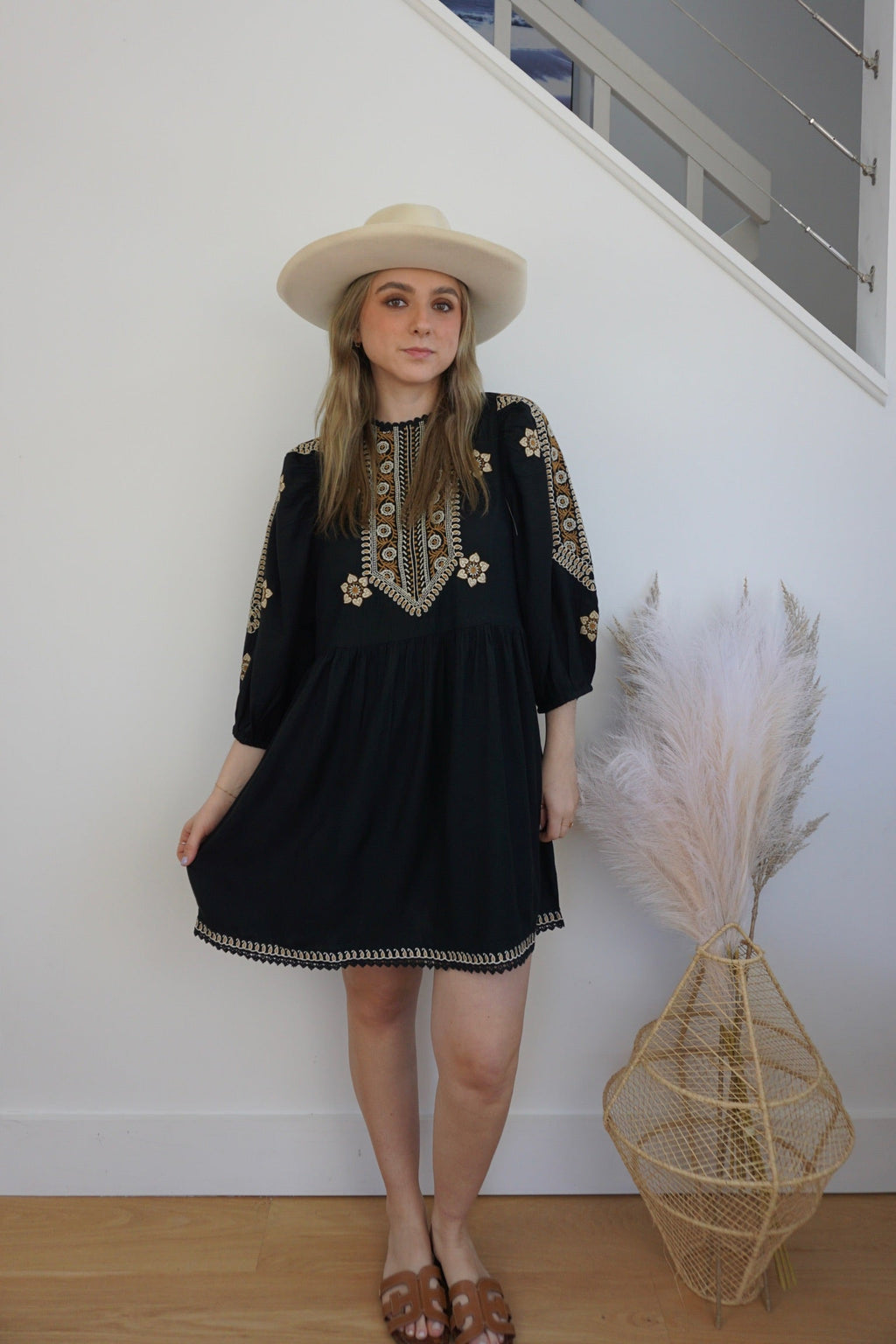 Scout Mini Dress - Black Embroidered