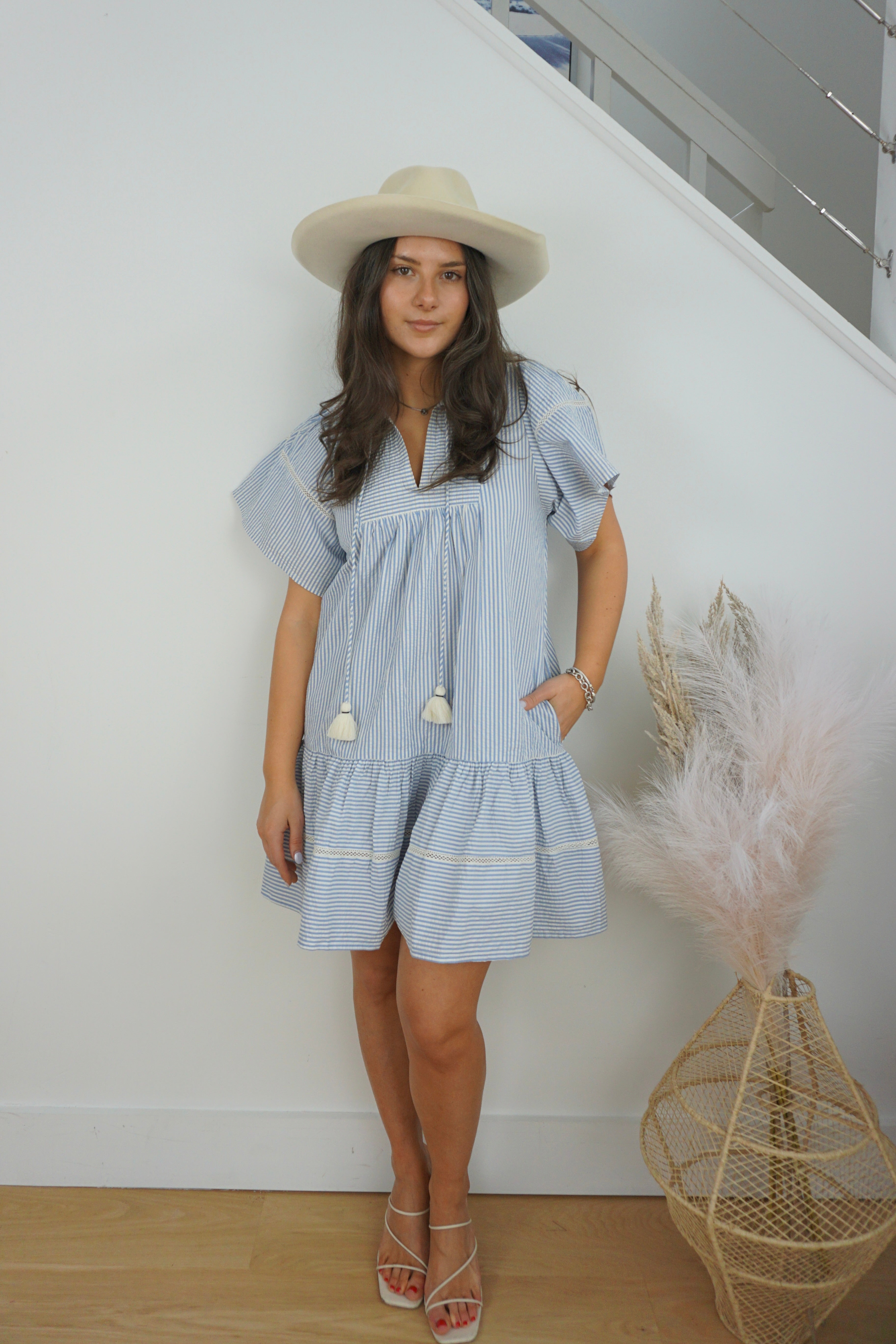 Sicily Dress - Blue Seersucker