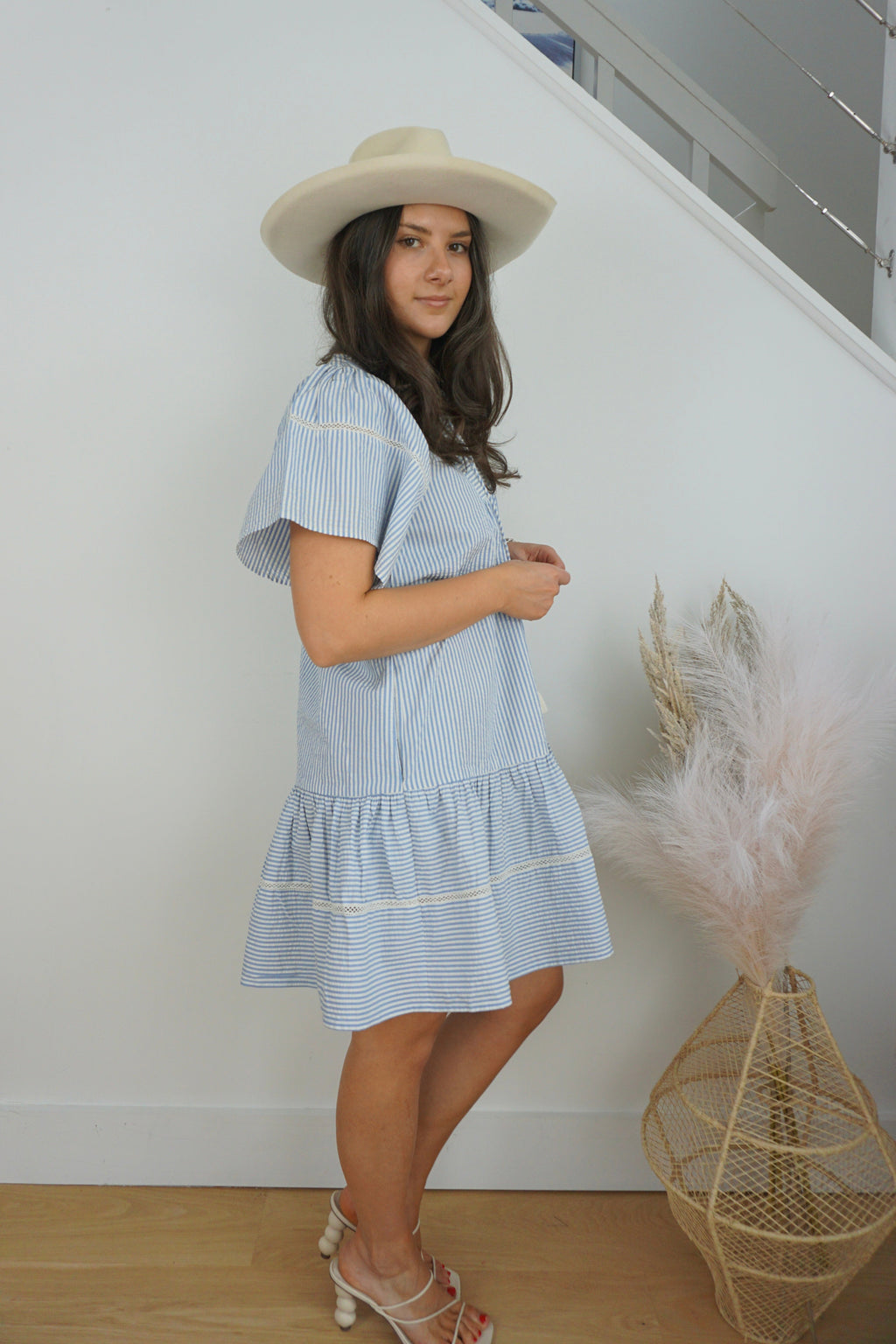 Sicily Dress - Blue Seersucker