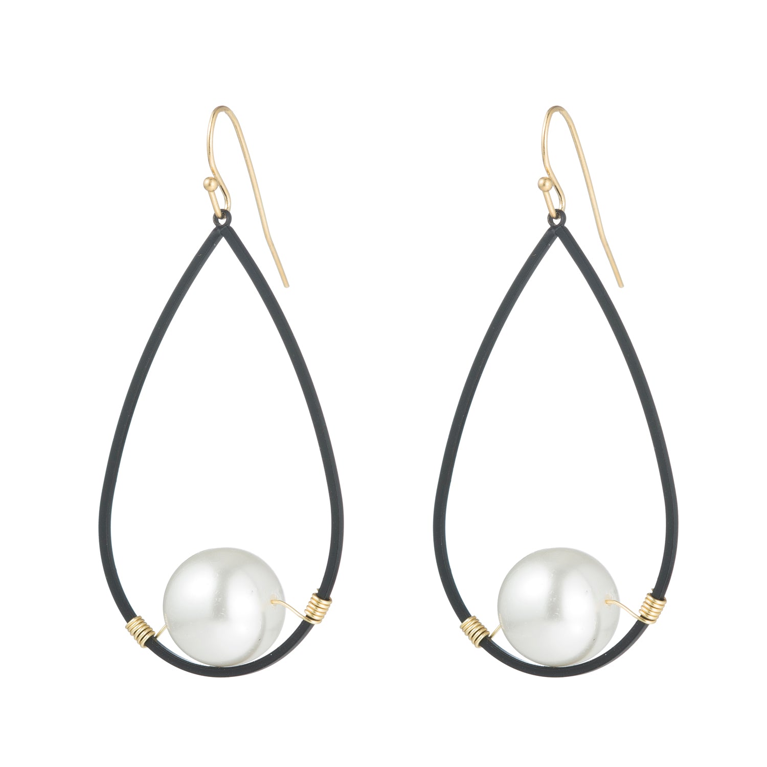Glass Pearl On Matte Black Teardrop Earring