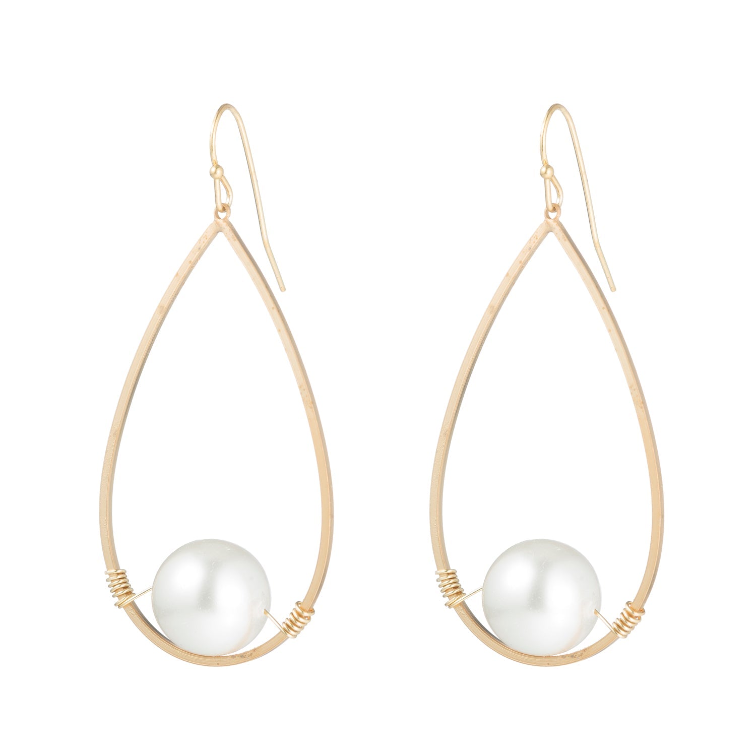 Glass Pearl Matte Gold Teardrop Wrap Earrings