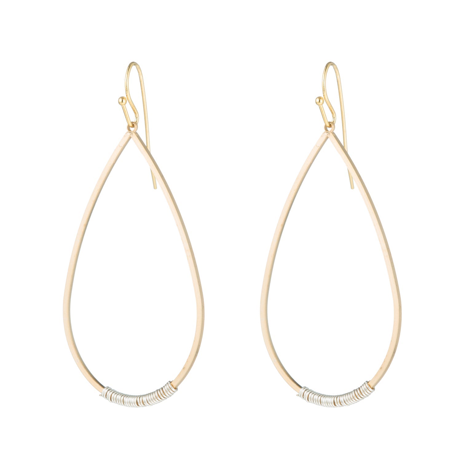 Matte Gold Silver Wire Wrapped Teardrop Earrings
