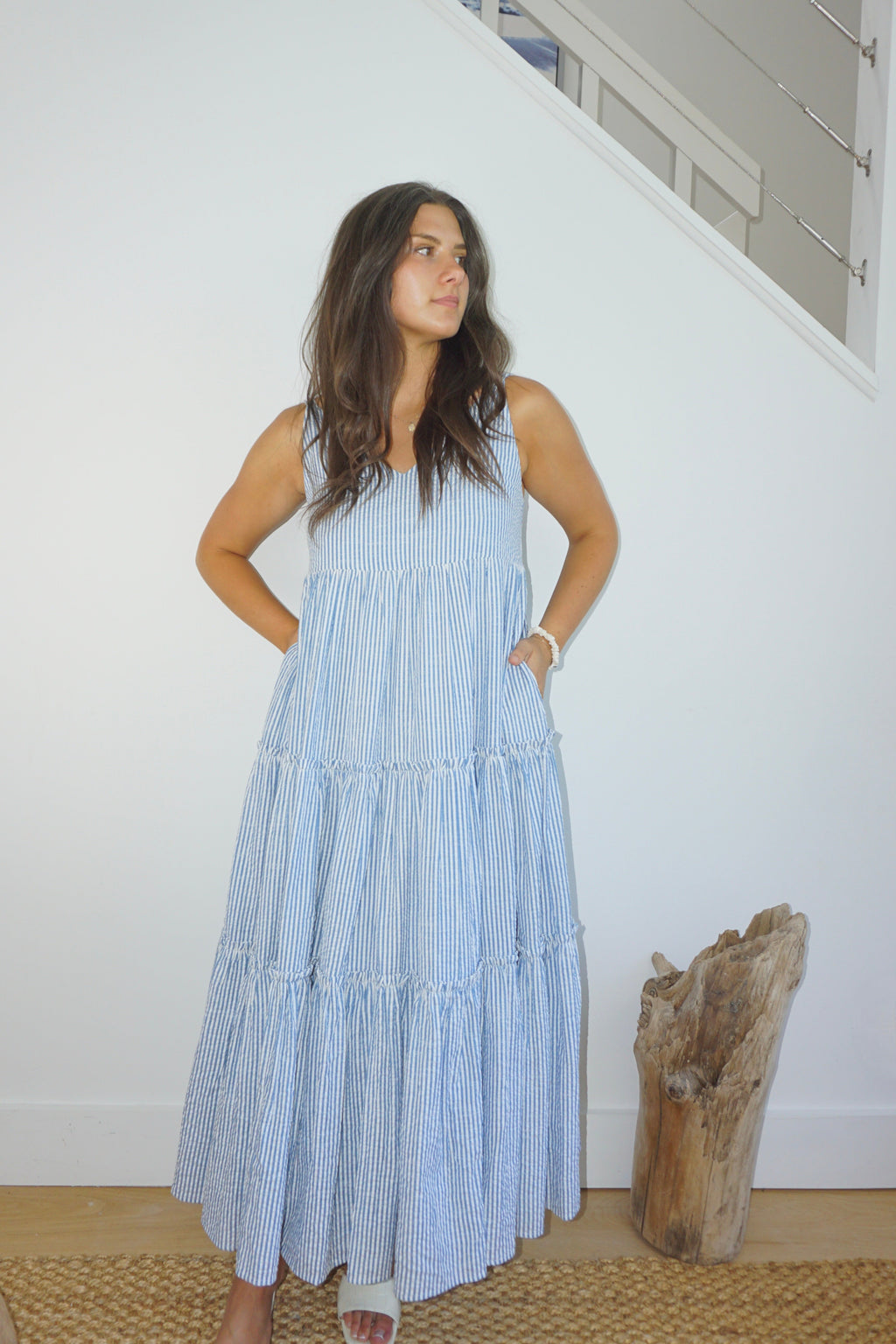 Donna Tiered Maxi Dress in Seersucker