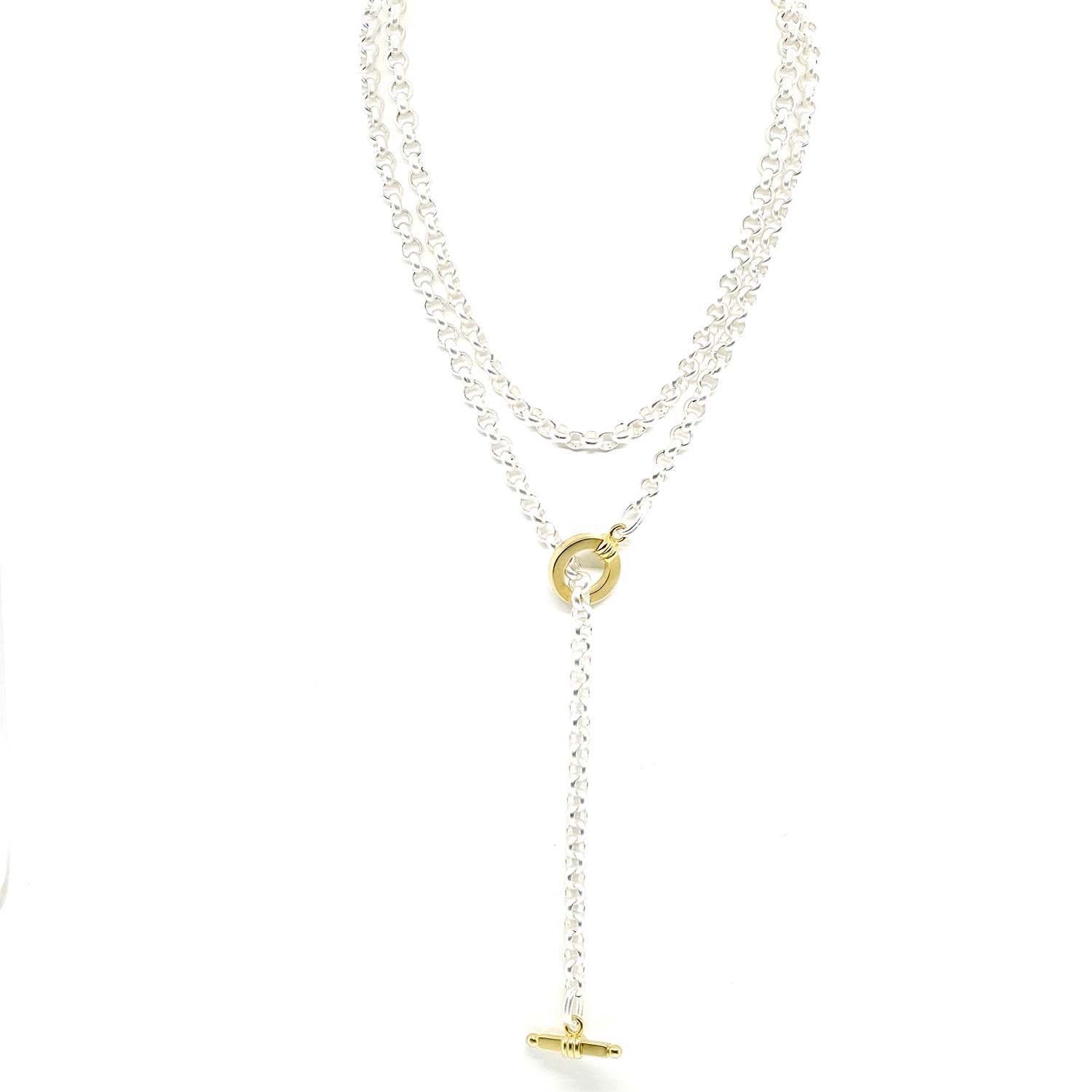 Matte Silver Rolo Chain With Matte Gold Toggle Closure