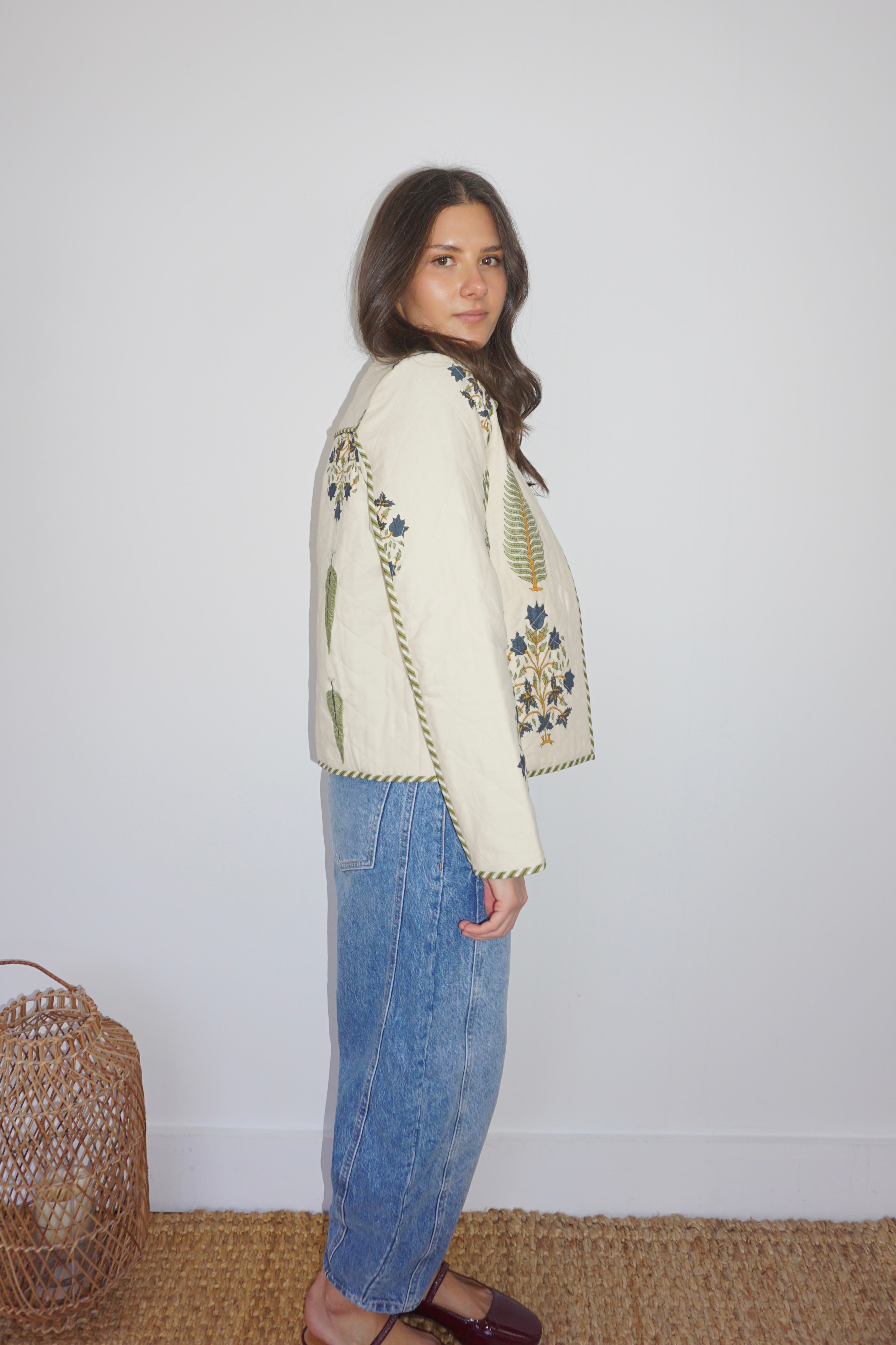 Fallon Quilted Reversible Jacket in Navy Victorian