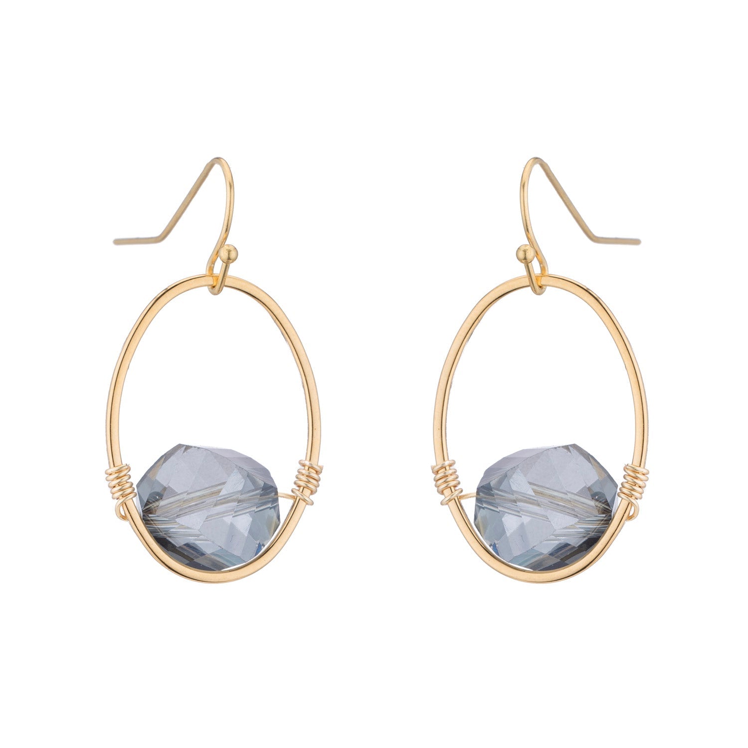 Gray Crystal Oval Earrings