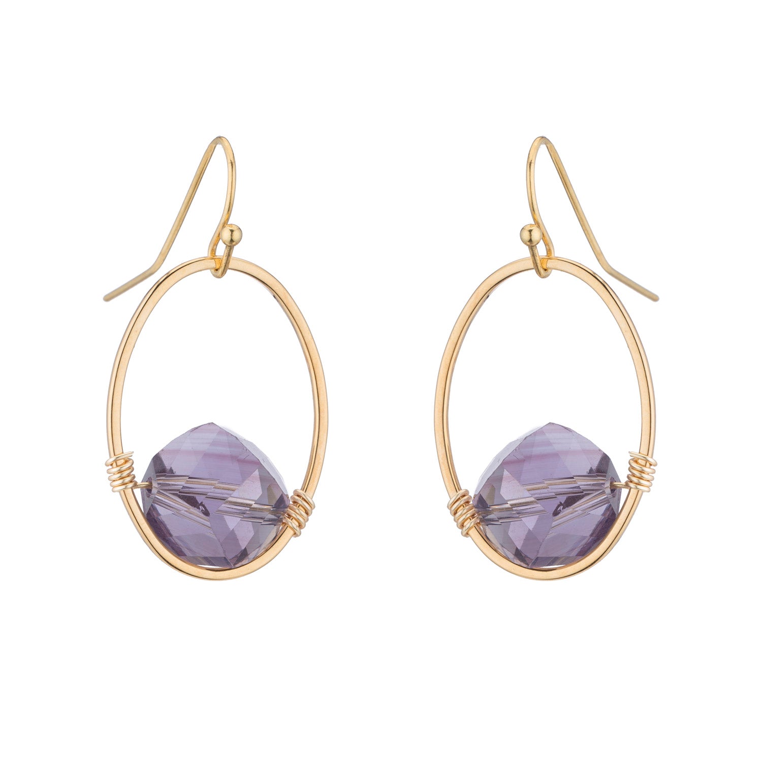 Tanzanite Faceted Crystal Oval Gold Wrap Earrings