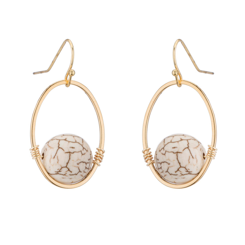 White Magnesite Matte Gold Oval Wrap Earrings