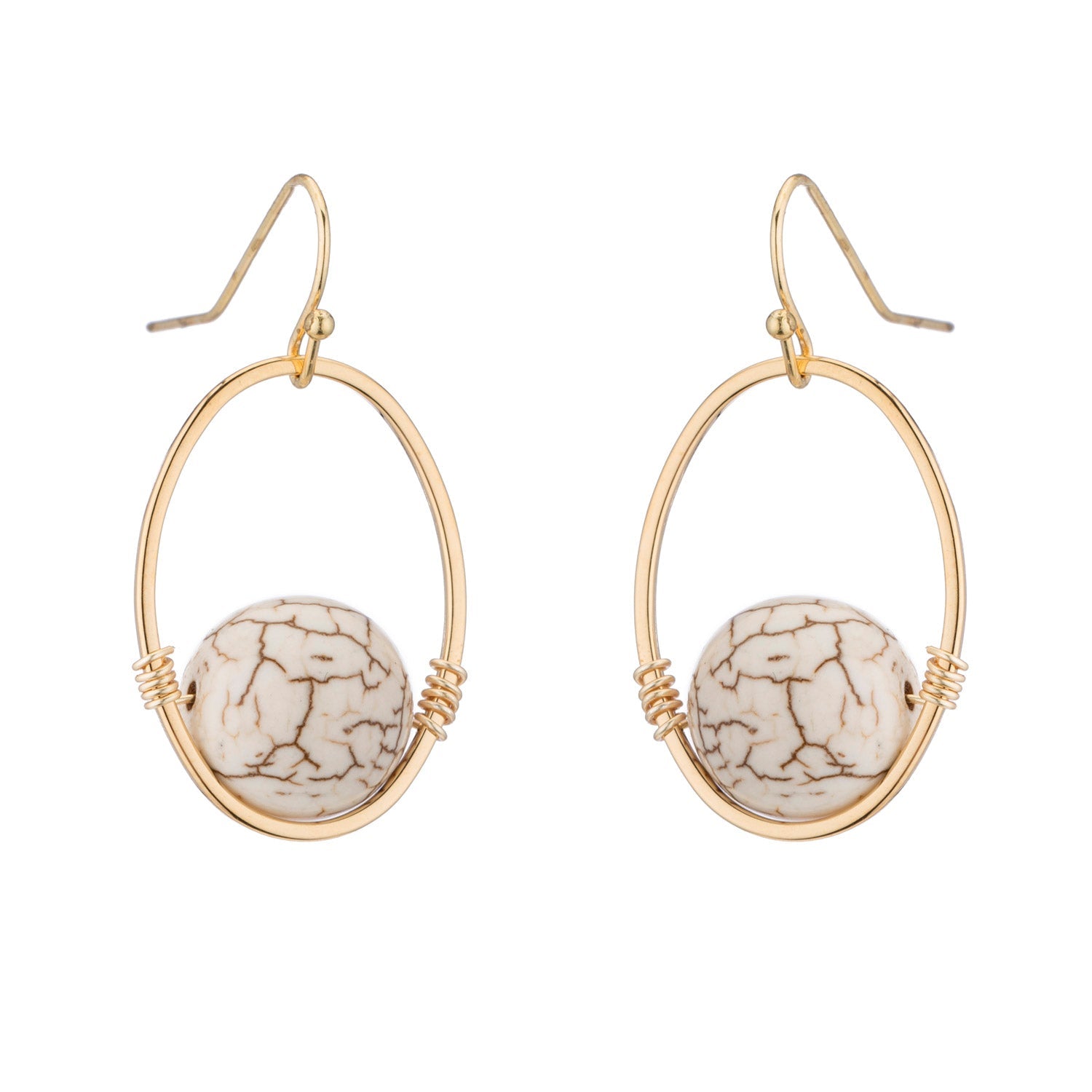 White Magnesite Matte Gold Oval Wrap Earrings
