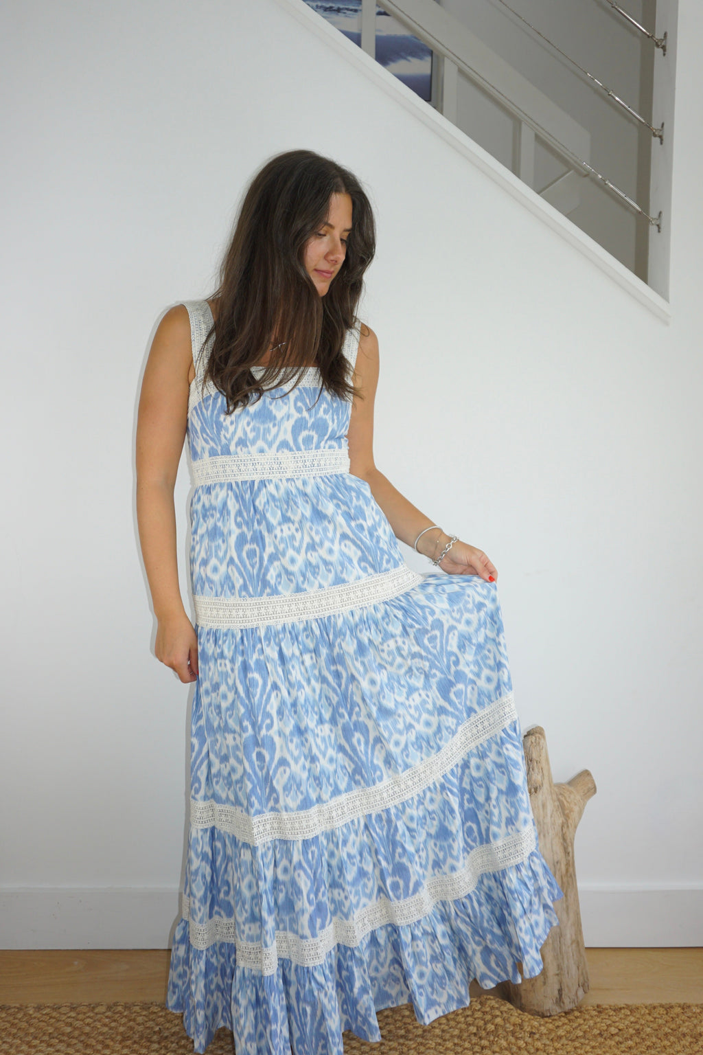 Halo Maxi Dress in Faded Blue Ikat