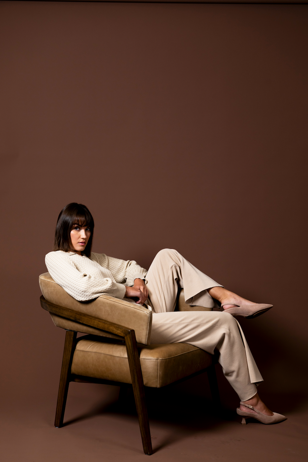 Hope Long Sleeved Crew-Neck Cable-Knit Top, Beige Melange