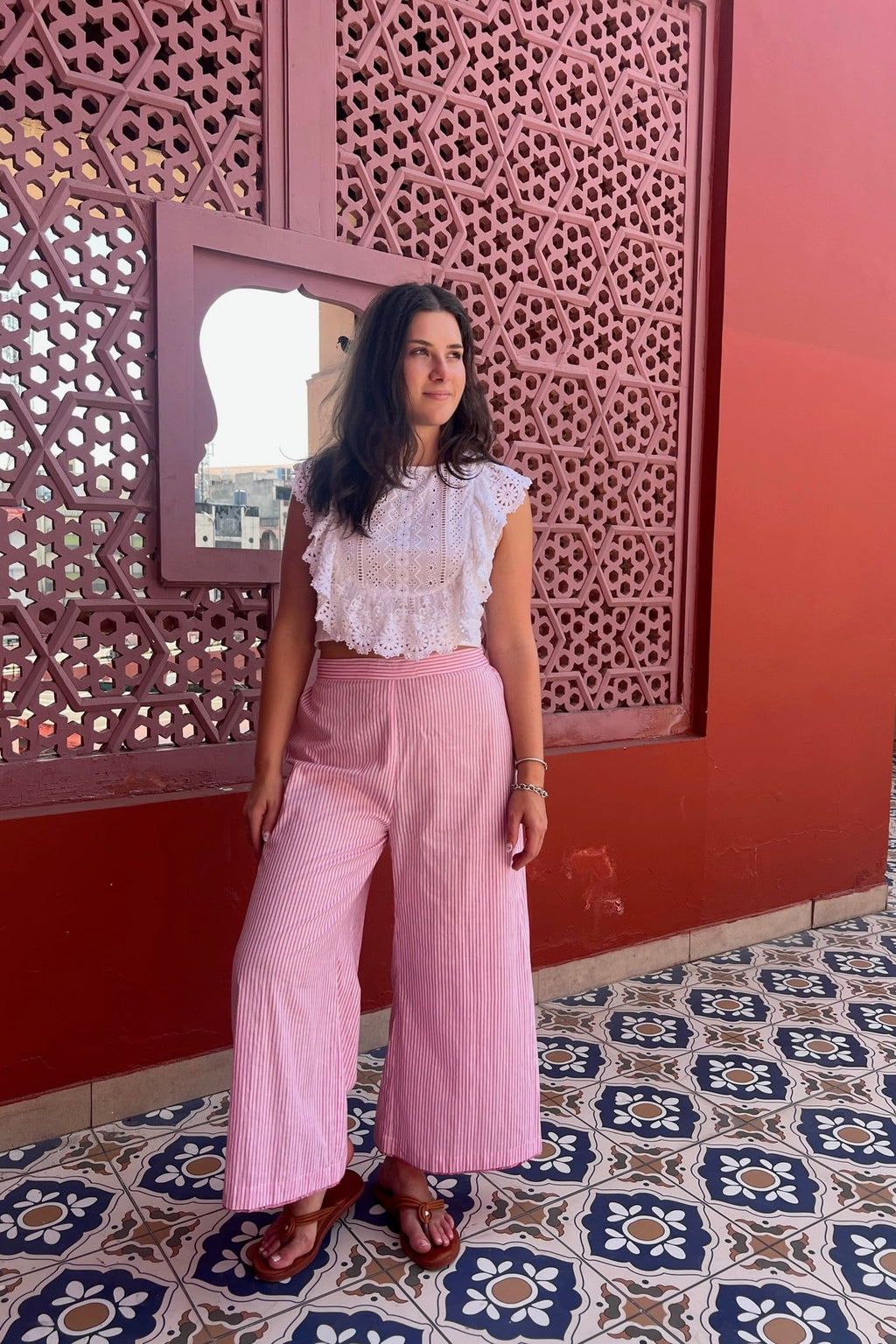 Wide Crop Beach Pant - Pink Stripe