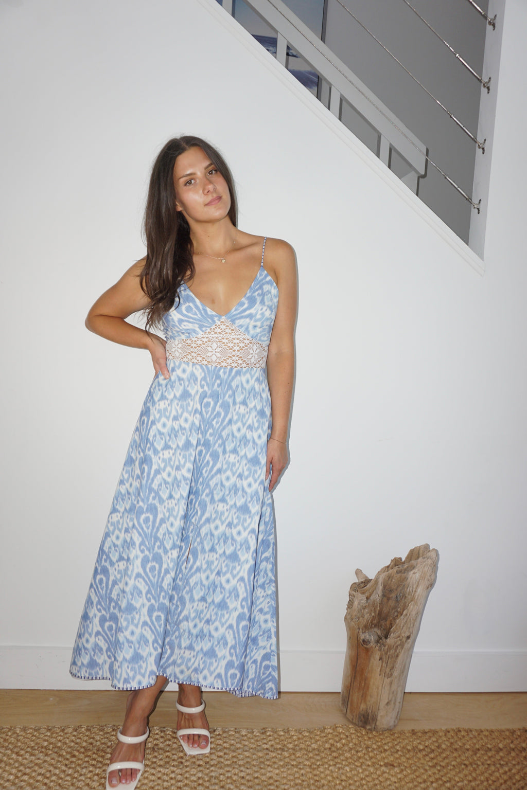 Isabella Dress in Faded Blue Ikat