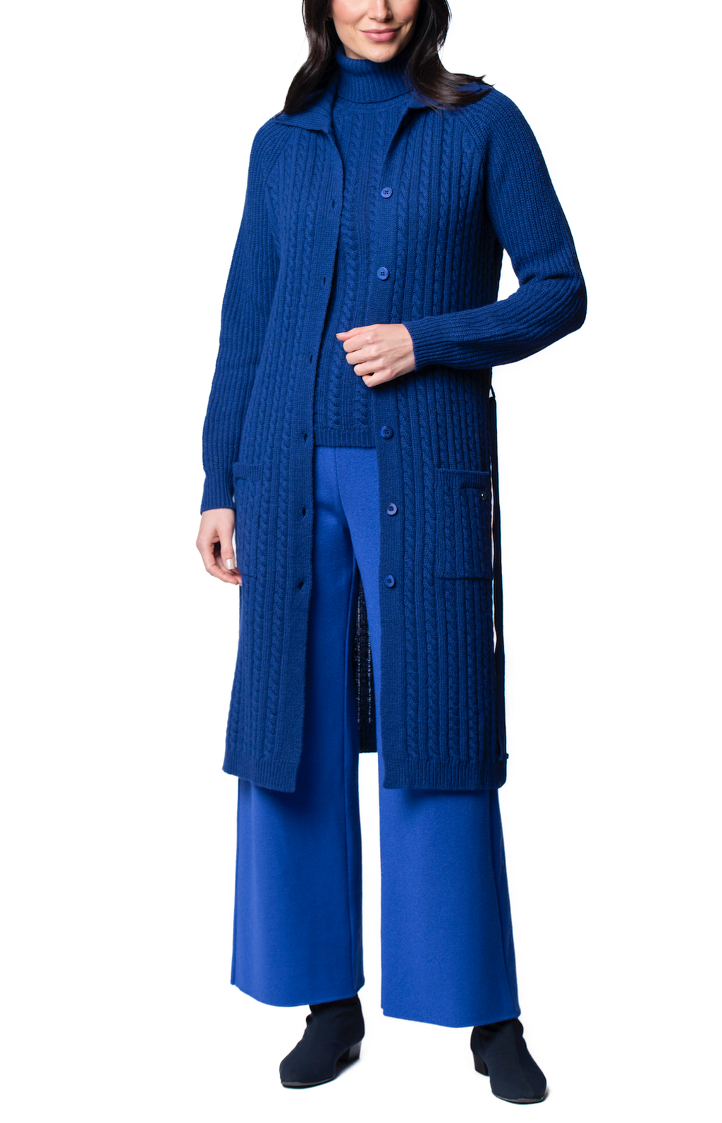 Layla Cable-Knit Belted Coat ; Dark Royal Blue