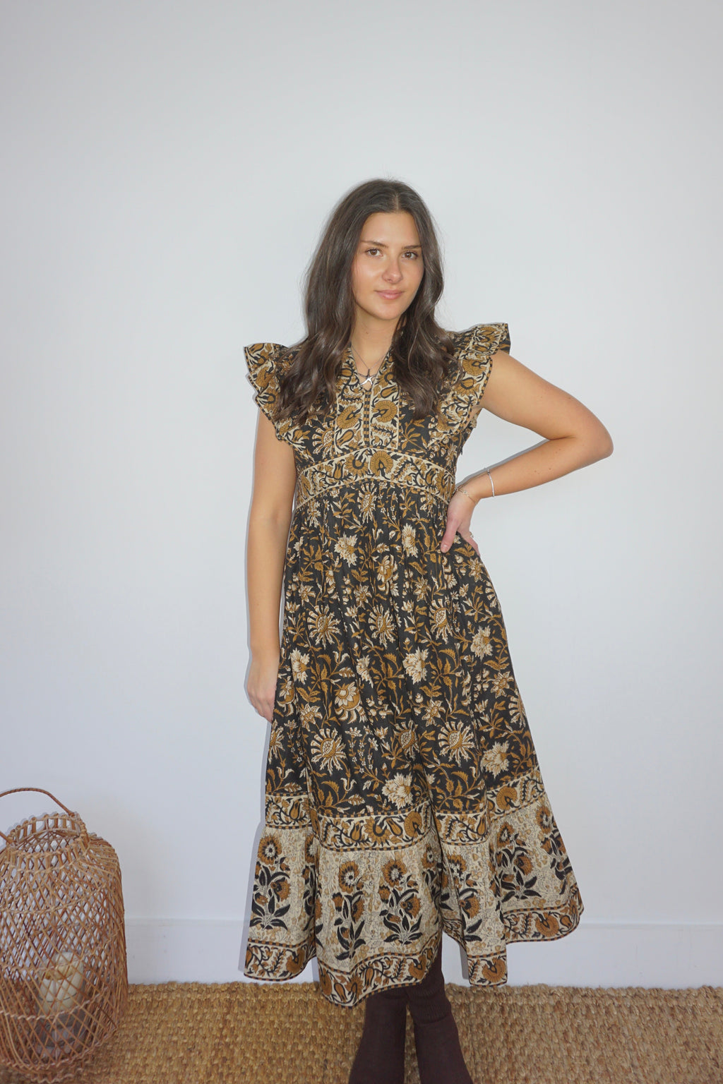 Lennon Dress in Black Jacobean