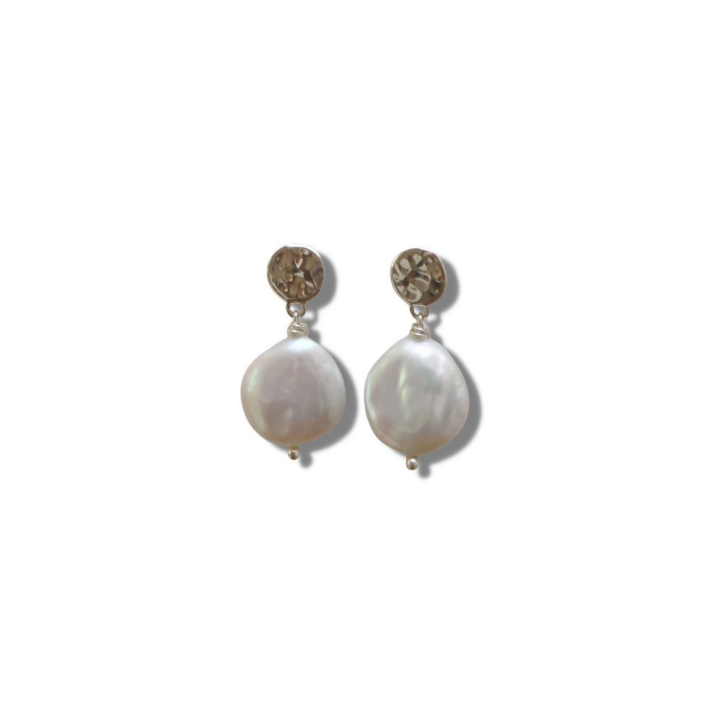 Luna Pearl w/ hammered sterling post- 2 Colorways