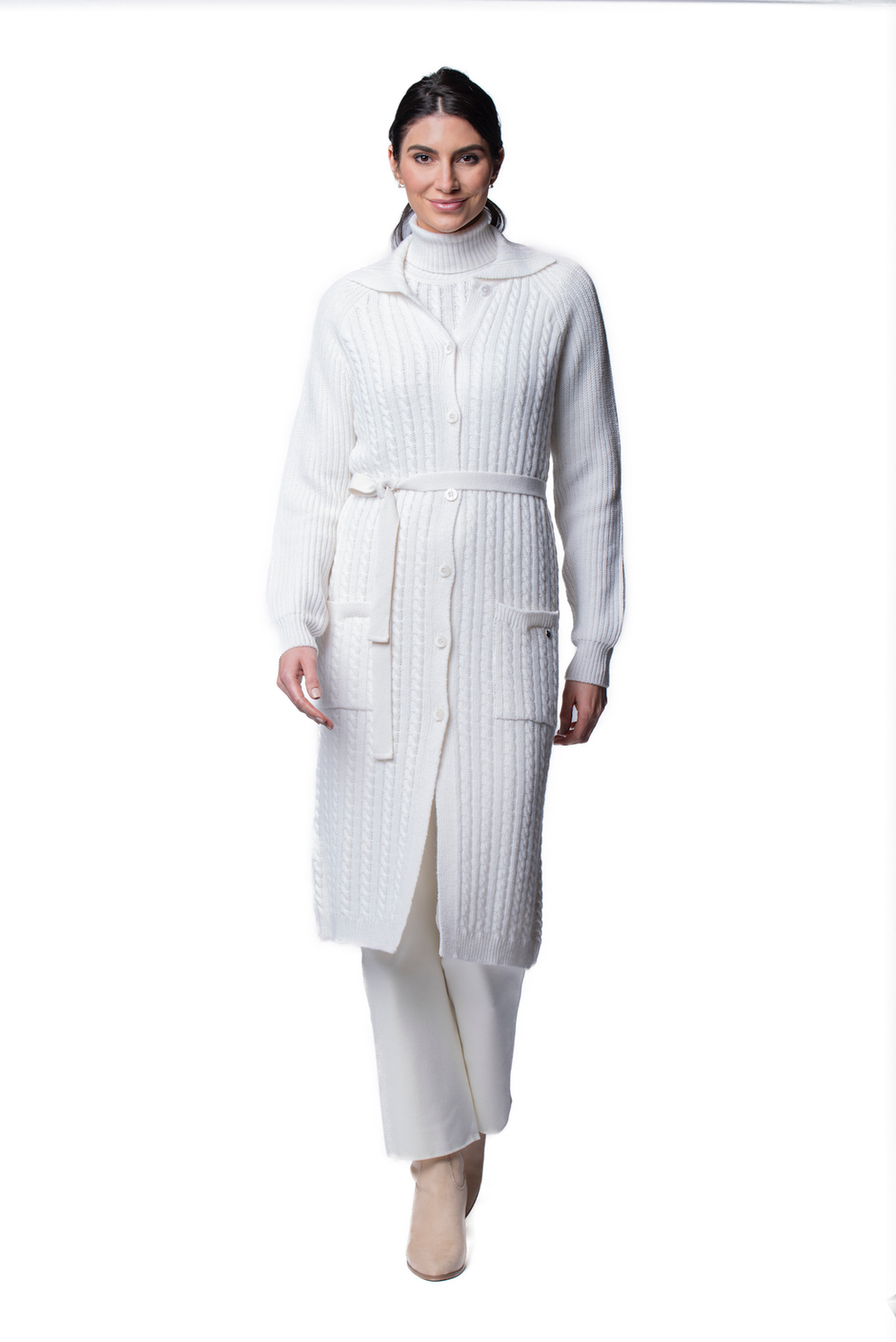 Lilly Short Sleeved Cable-Knit Turtleneck, Snow White