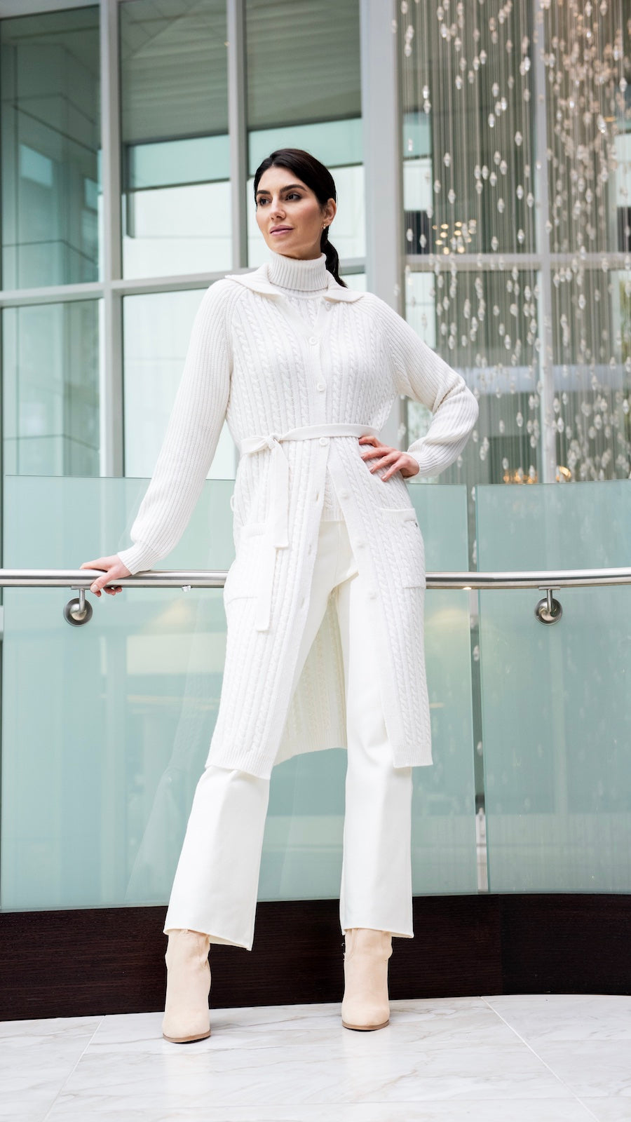 Lilly Short Sleeved Cable-Knit Turtleneck, Snow White
