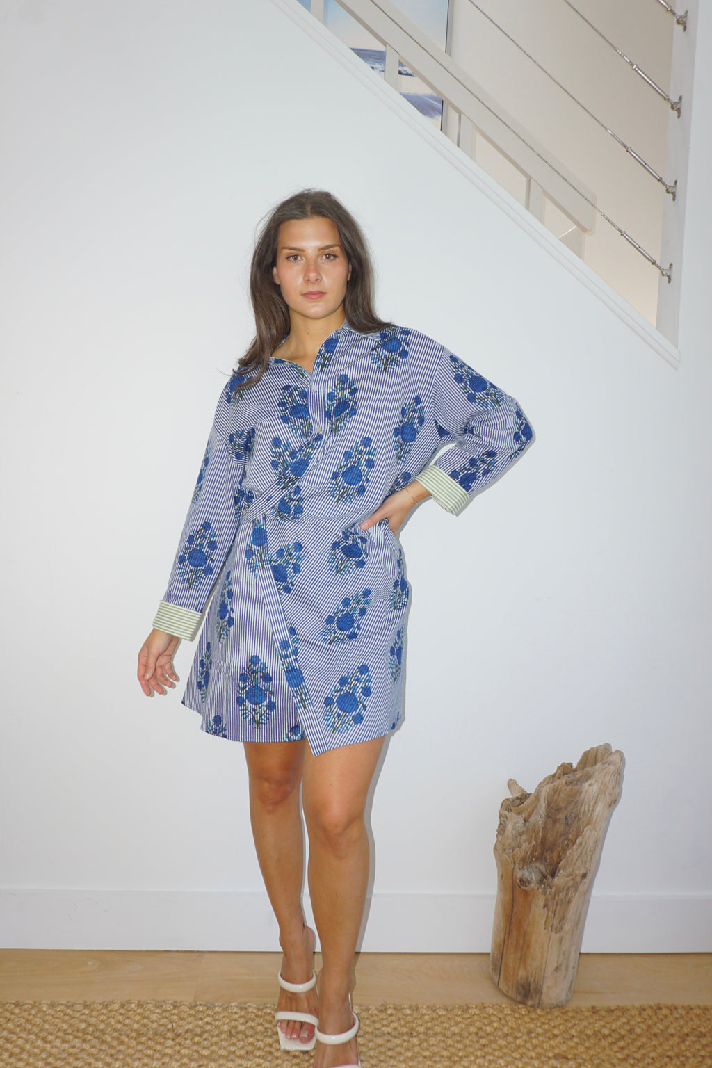 Manna Wrap Dress in Navy Block Stripe