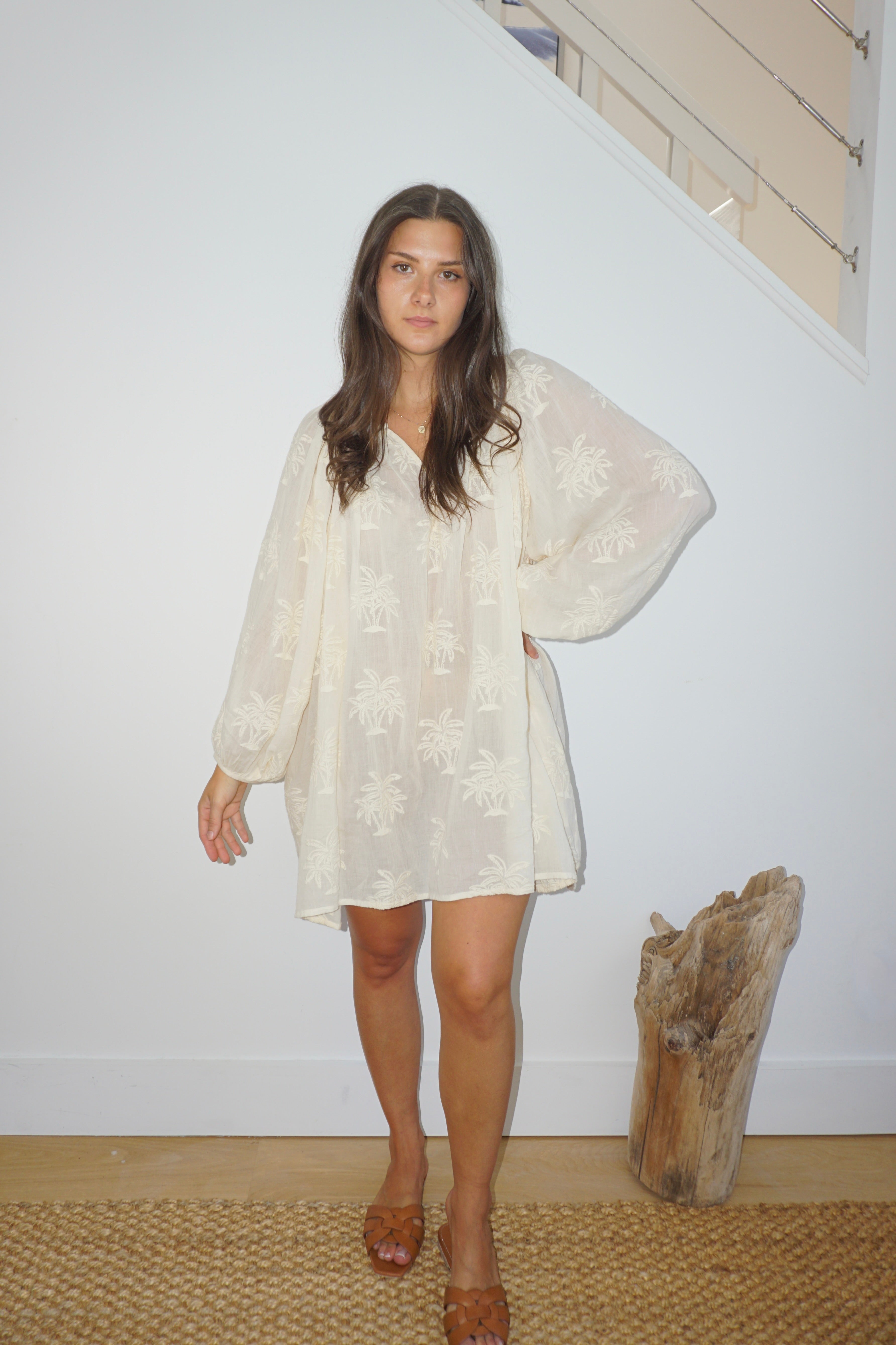 Mecox Coverup in Cream Palm Embroidery