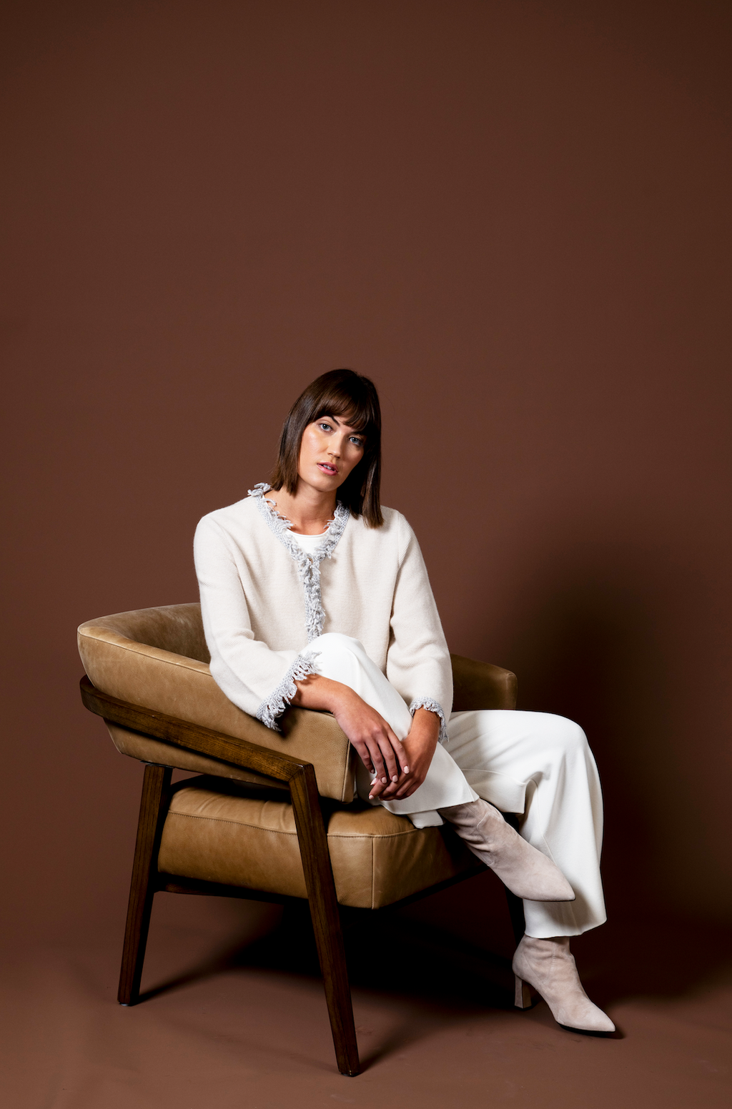 Barb Milano-Knit Wide Leg Pants; Winter White