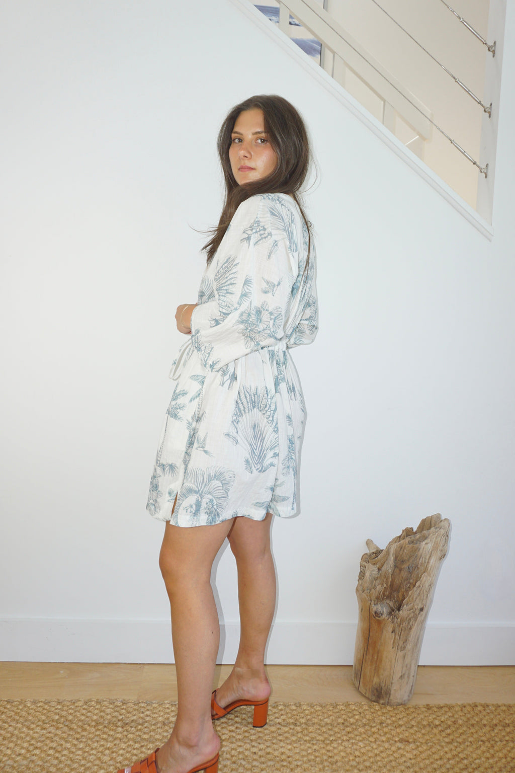 Savannah Kaftan in Faded Teal Palms
