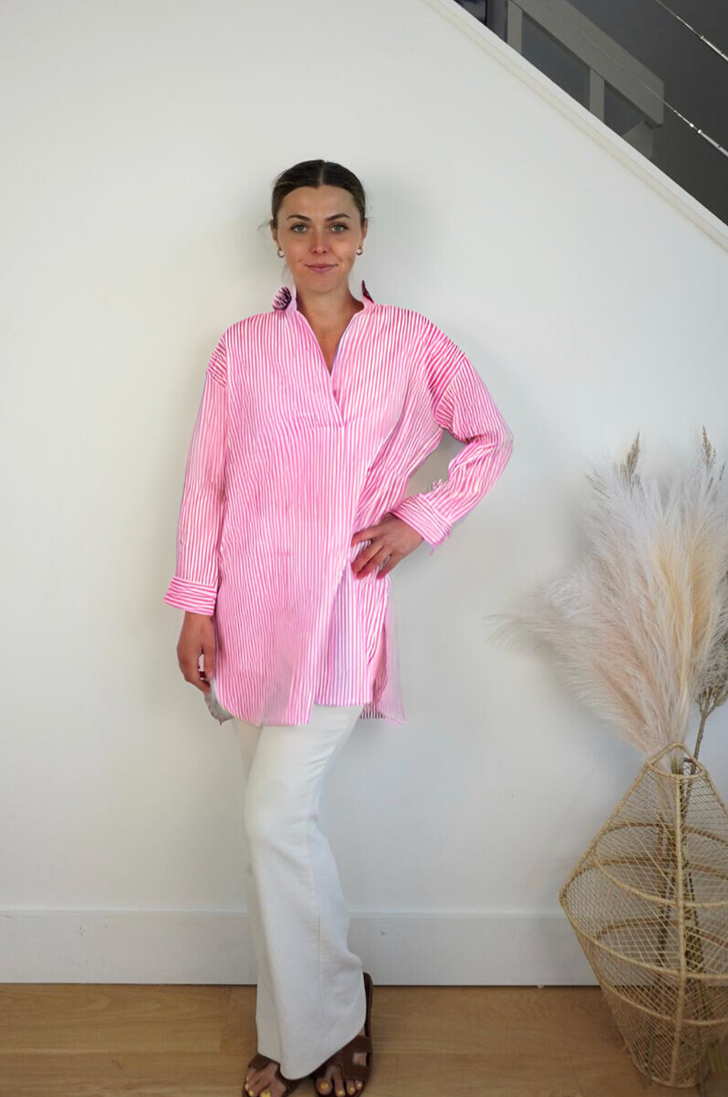 Prim Collared Top - Pink Stripe