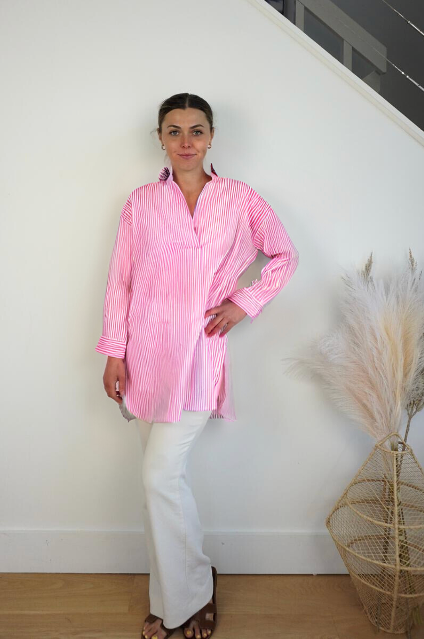 Prim Collared Top - Pink Stripe