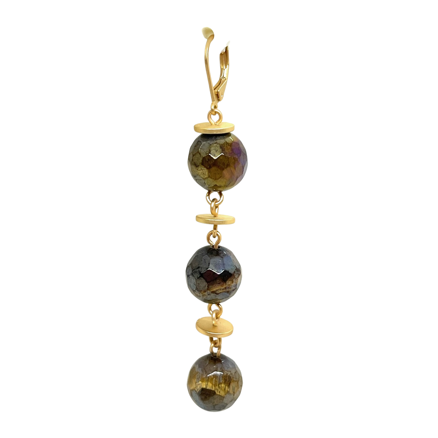 Tigers Eye And Matte Gold Saucer Earrings on Lever Back