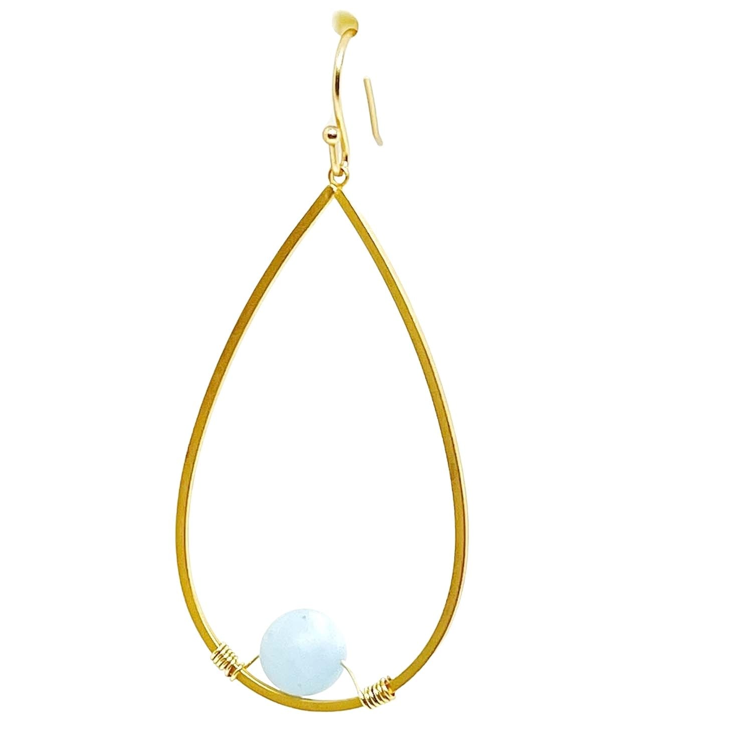 Matte Aquamarine Matte Gold Teardrop Earrings