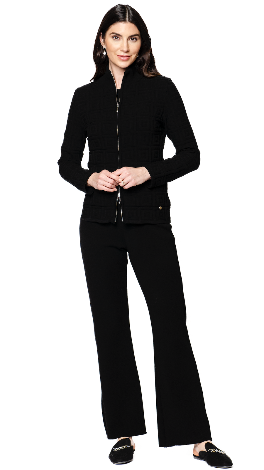 Domenique Milano-Knit Boot Leg Pants; Black