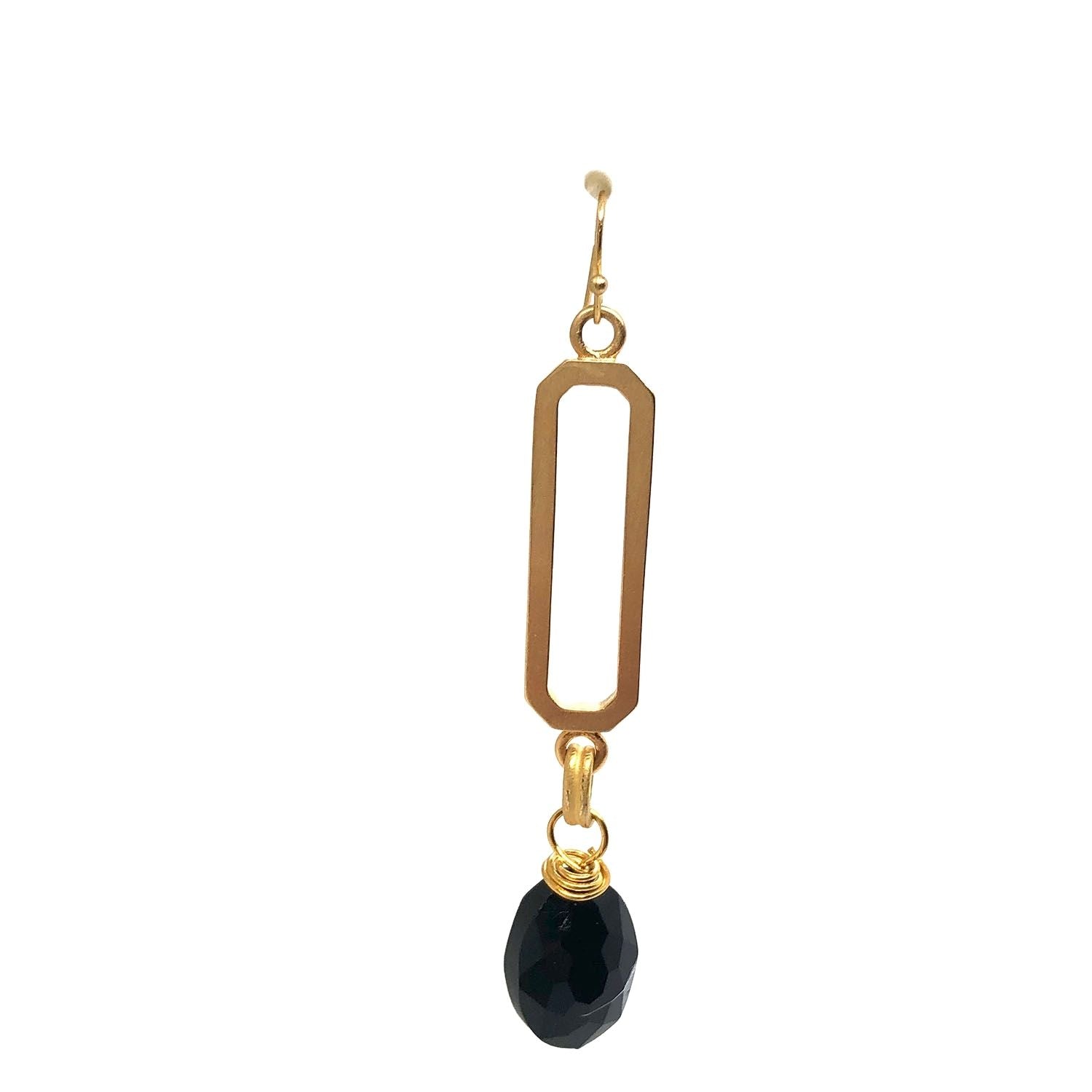 Paperclip Oval Black Velvet Drop Matte Gold Earrings