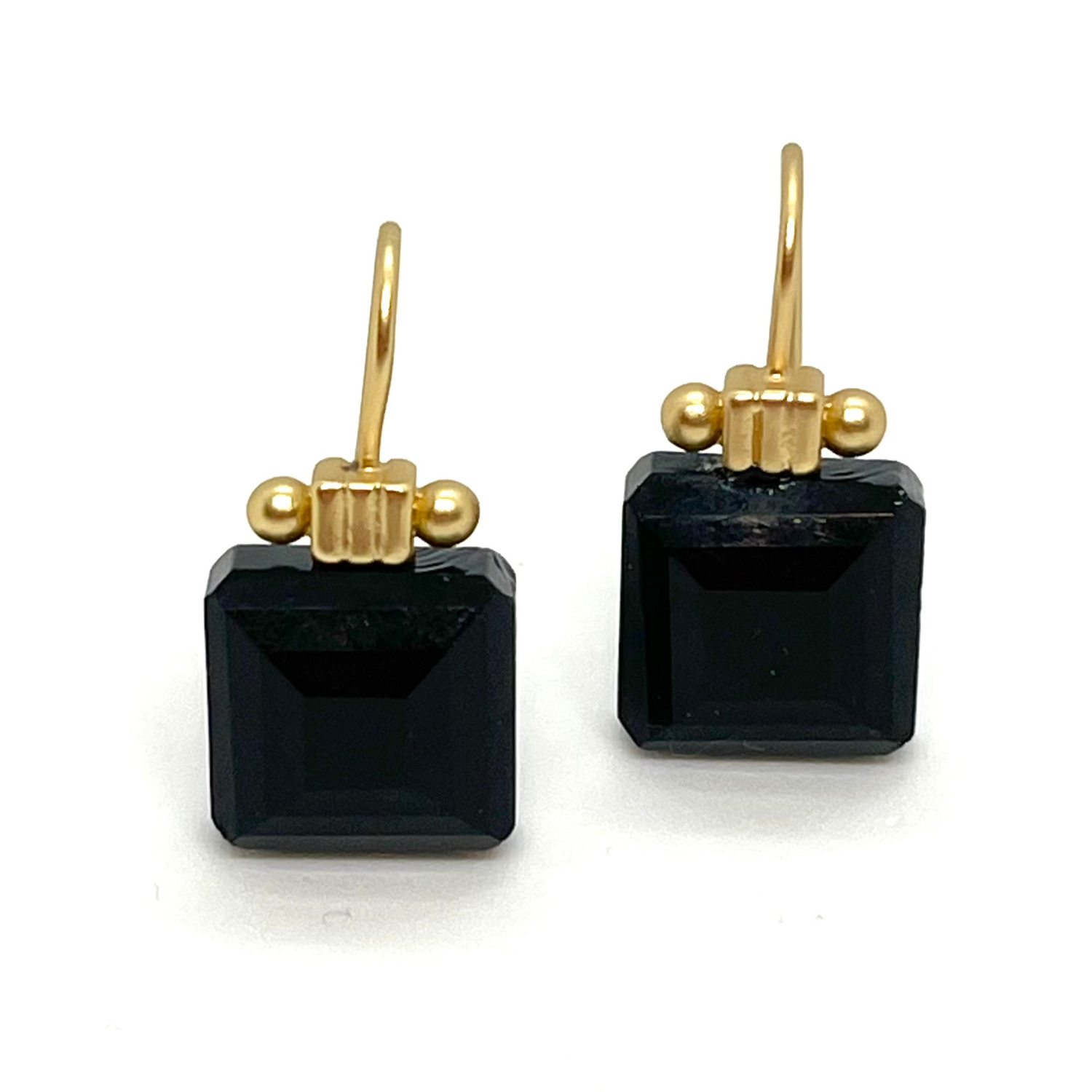 Square Black Crystal Matte Gold Column Earrings