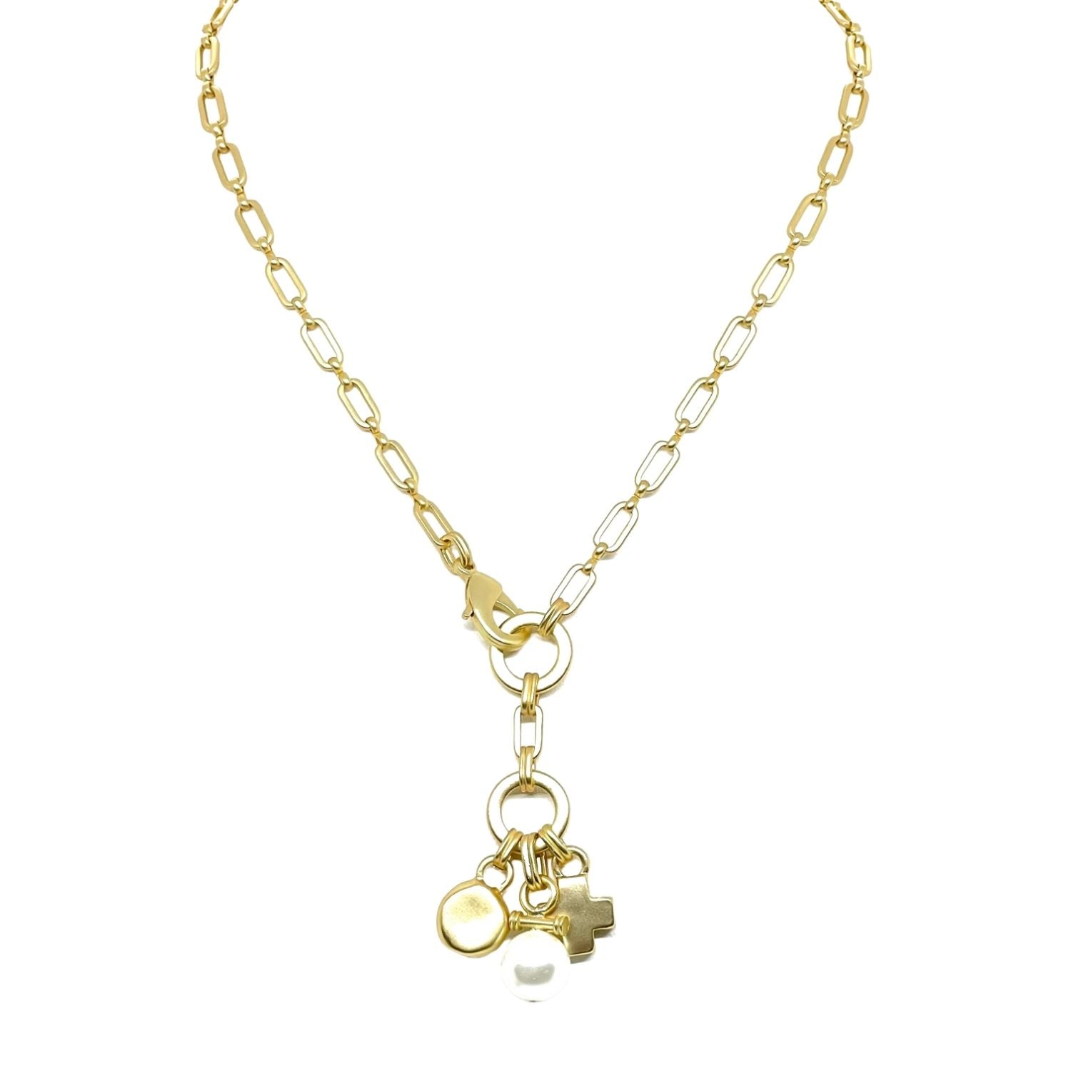 Matte Gold Paperclip Chain Charm Necklace