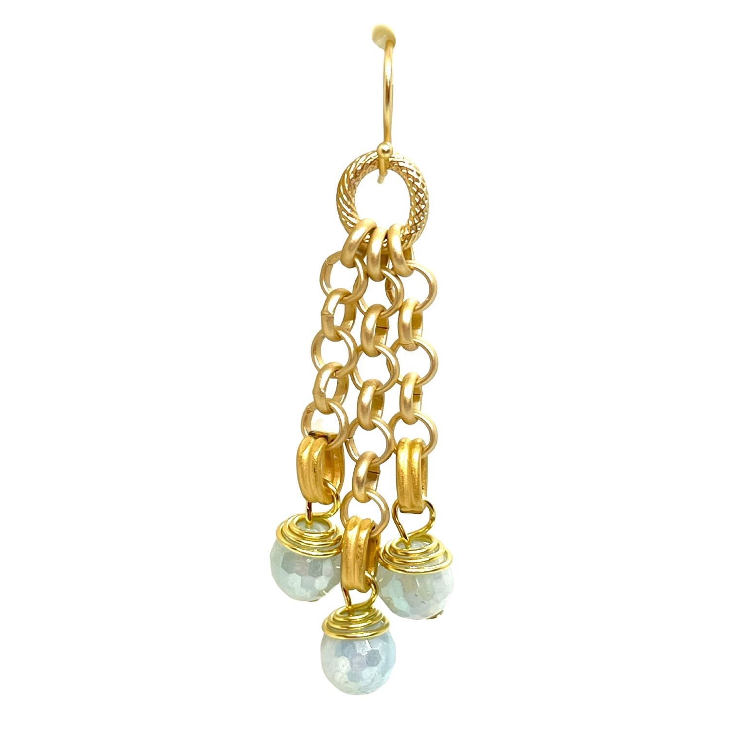 Aqua Agate And Matte Gold Rolo Chain Earrings