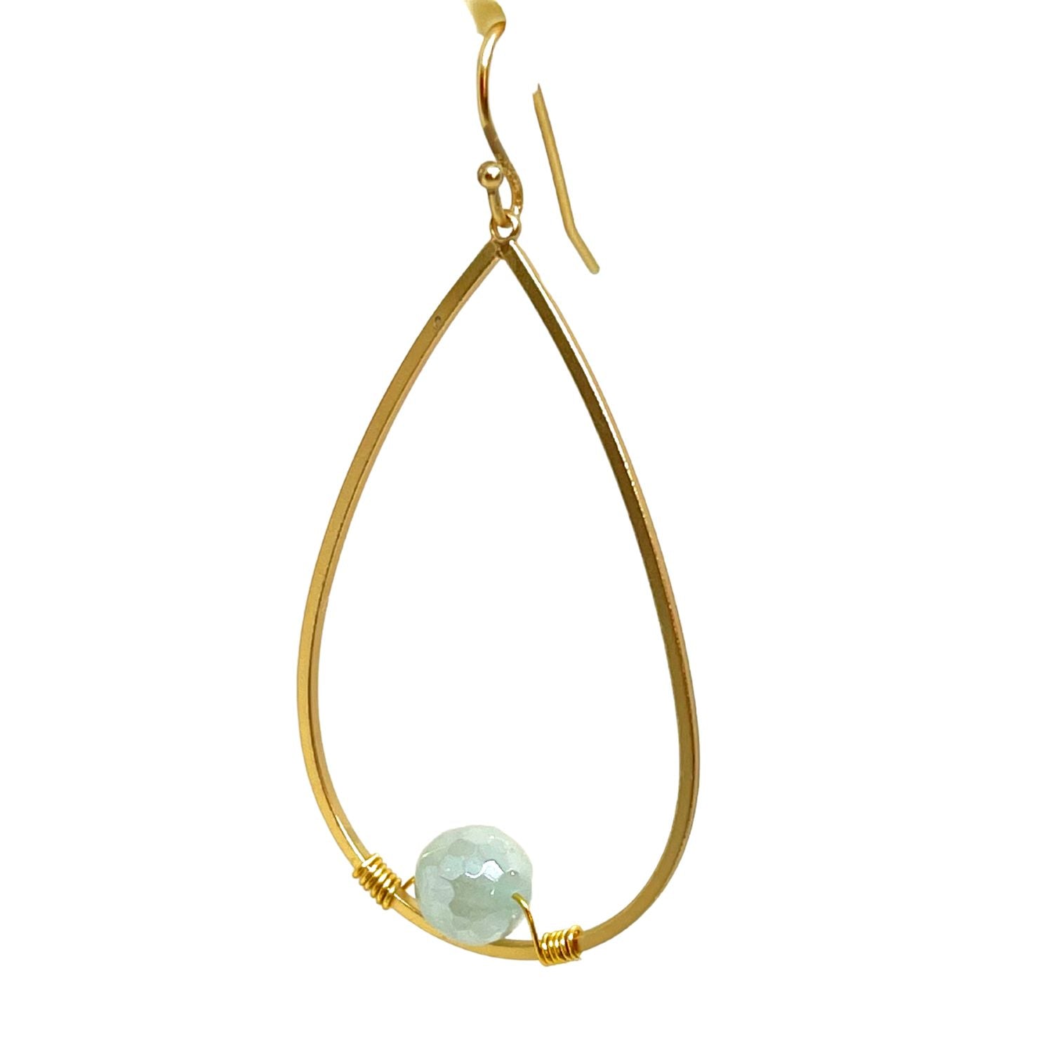 Aqua Agate And Matte Gold Teardrop Earrings