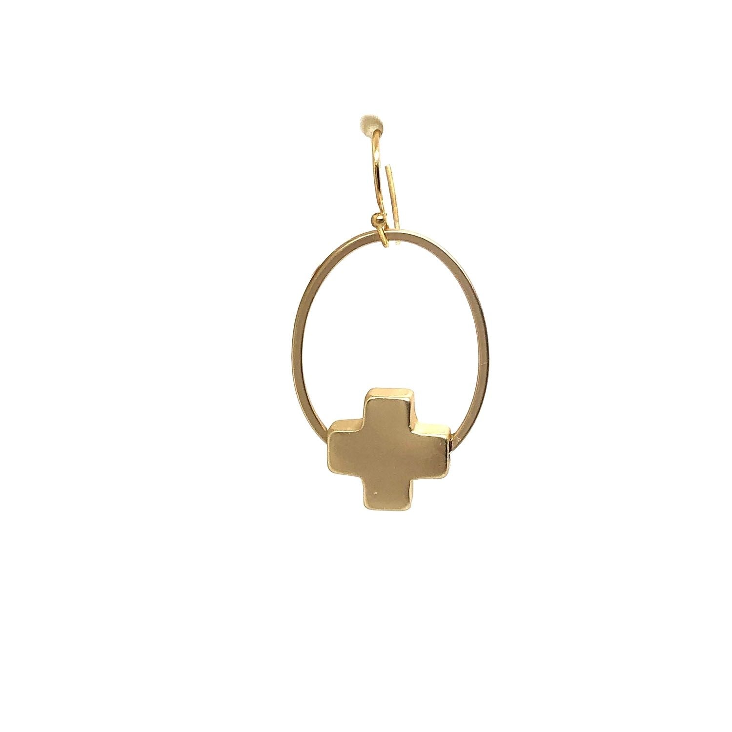 Matte Gold Cross Inset Matte Gold Oval Earring
