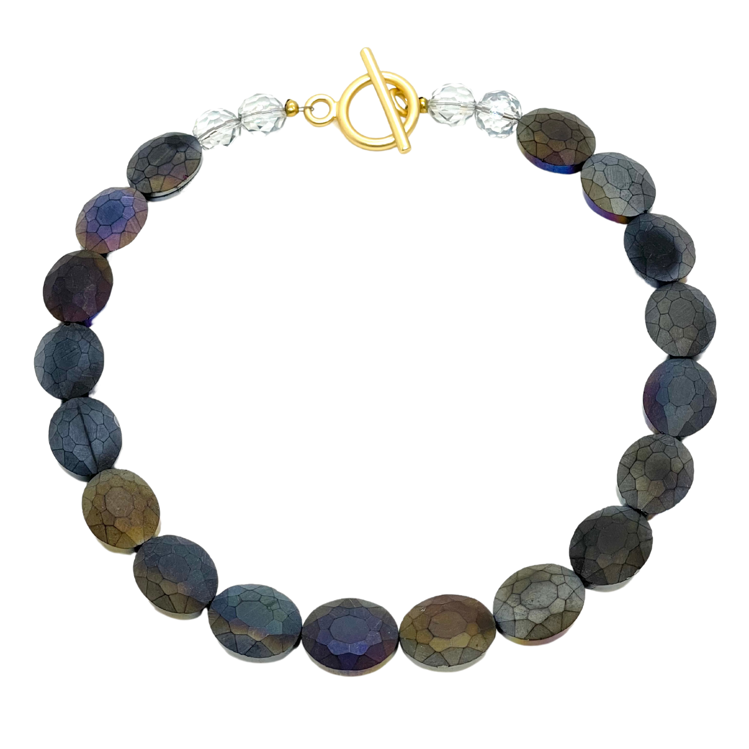 Matte Gray Oval Crystal Necklace