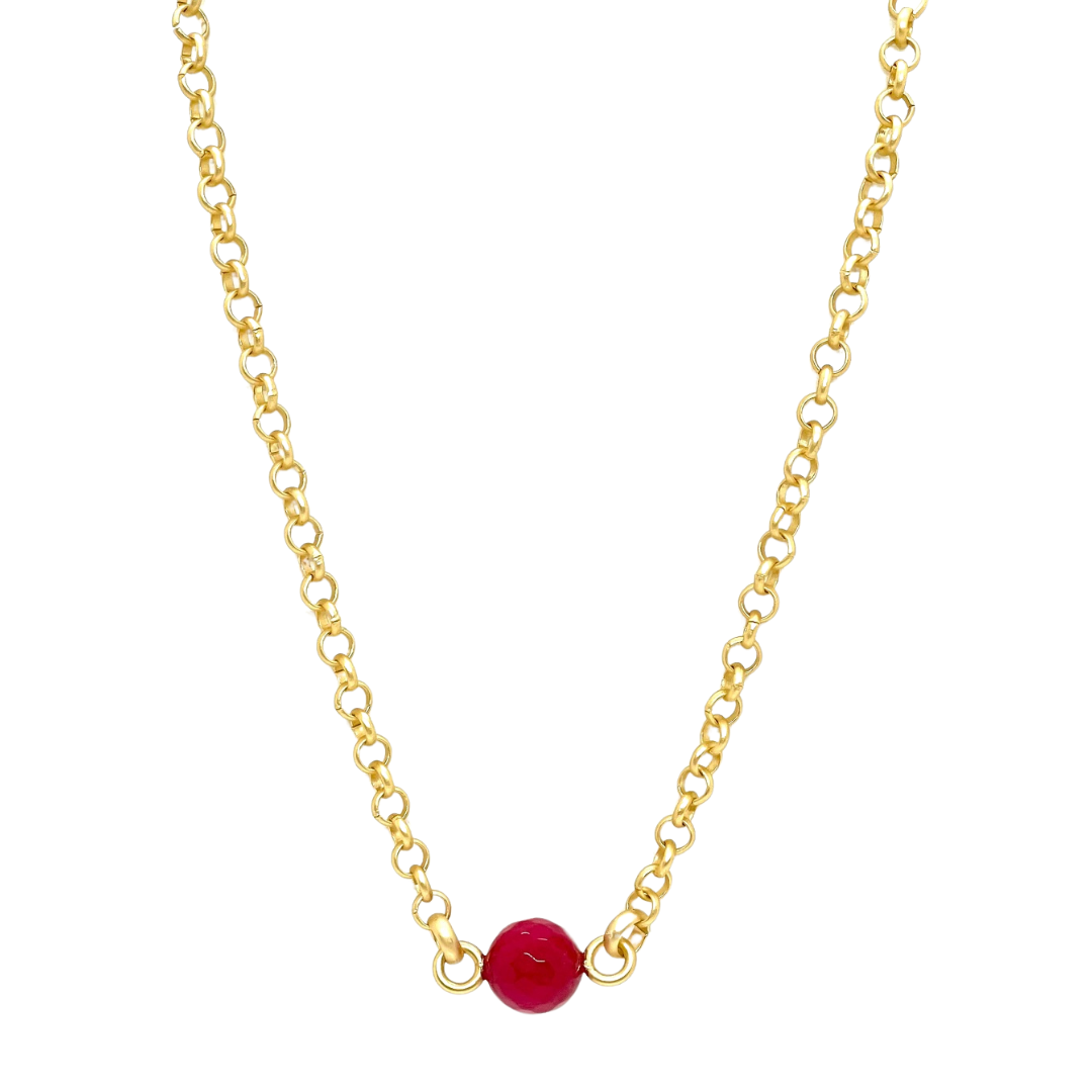 Red Jade on Matte Gold Rolo Chain Necklace