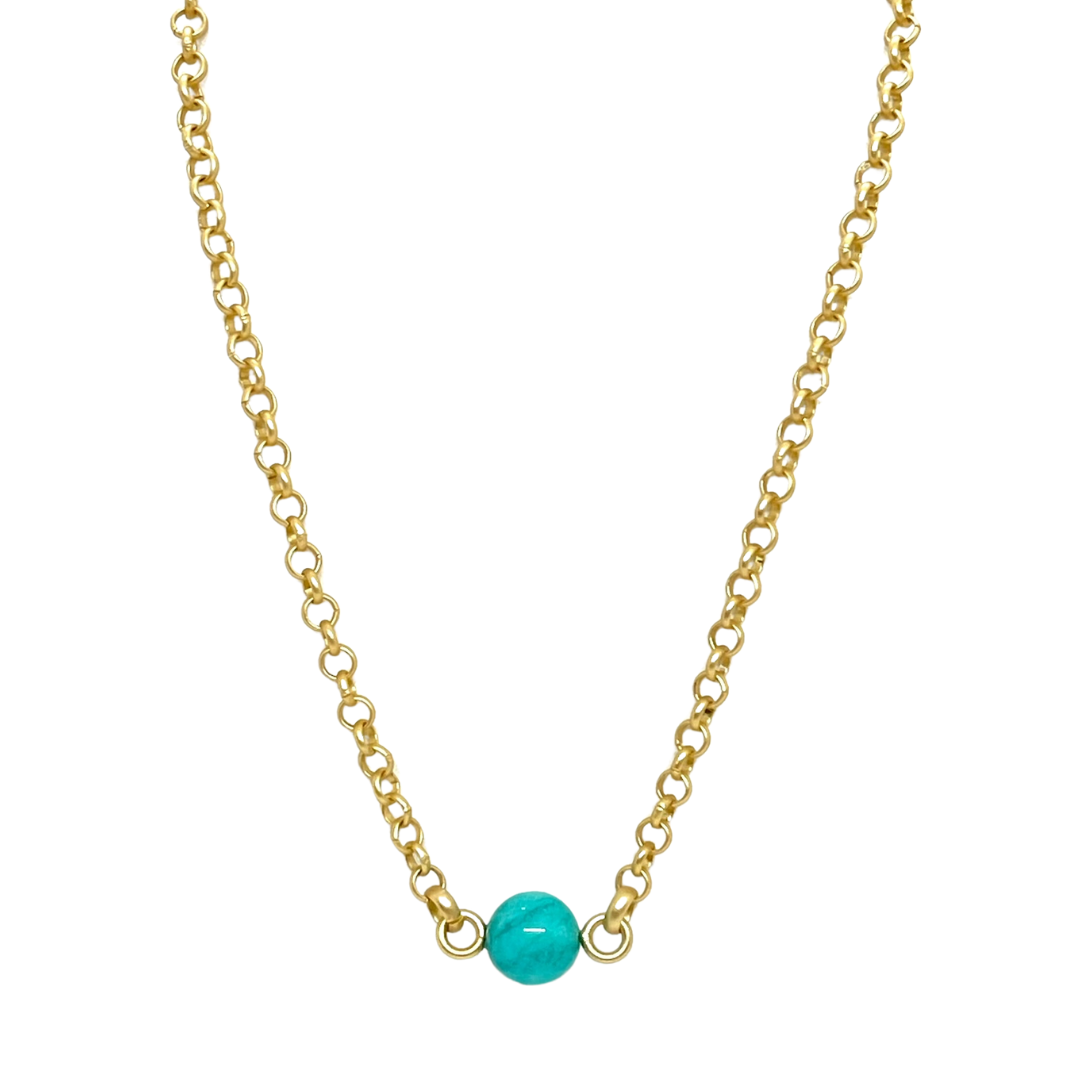 Turquoise Jade on Matte Gold Rolo Chain Necklace