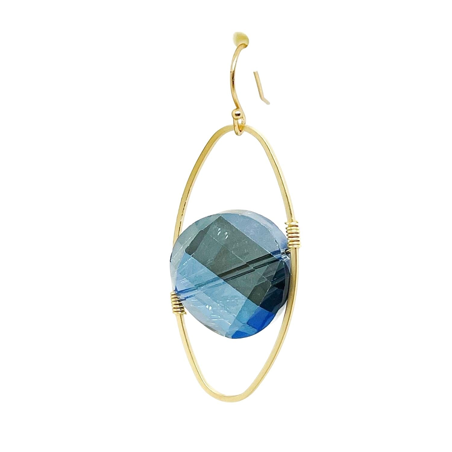 Labradorite Coin Crystal Matte Gold Oval Gold Wrap Earring