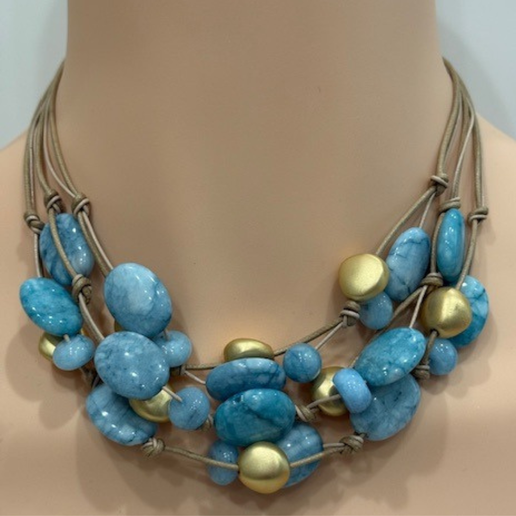 Larimar And Gold Nugget Torsade Necklace