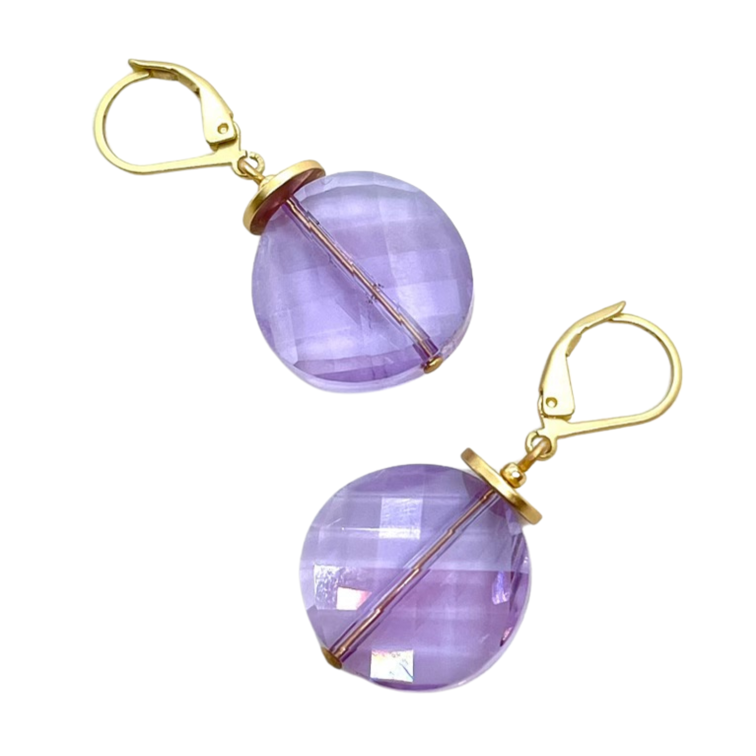 Lavender Coin Crystal Earrings