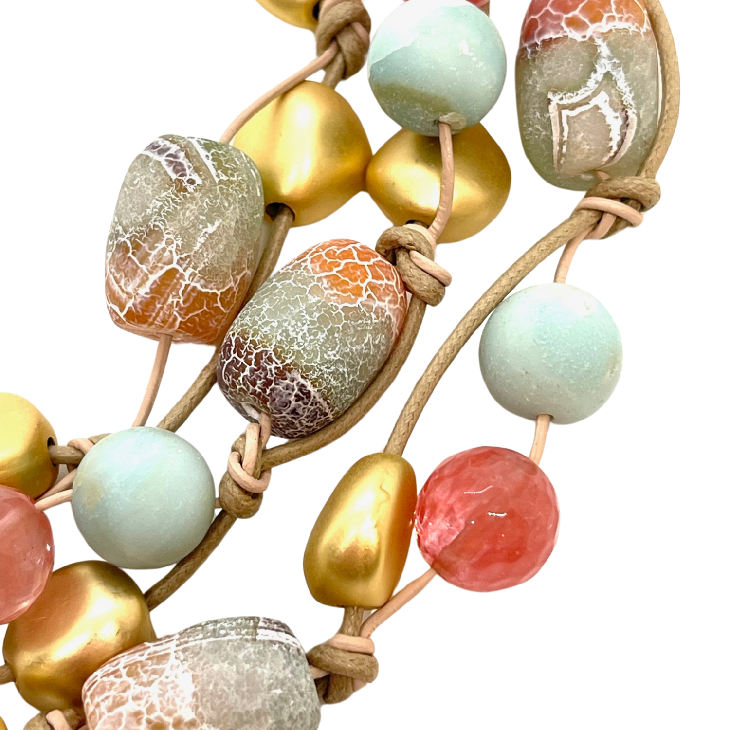 Watermelon Quartz With Fire Agate and Amazonite Torsade